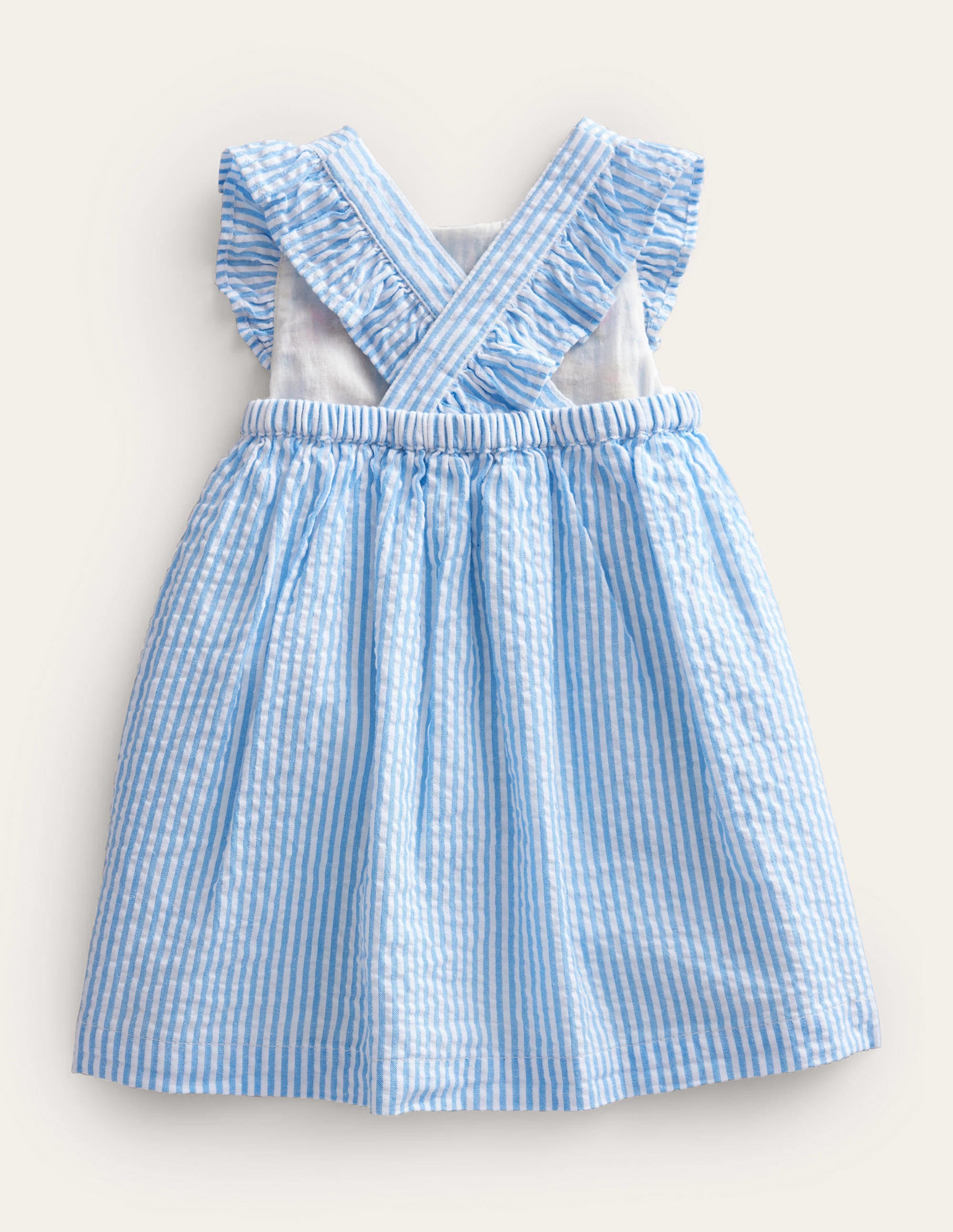 Woven Pinnie Dress-Ivory/Blue Ticking Bunny - Image 2