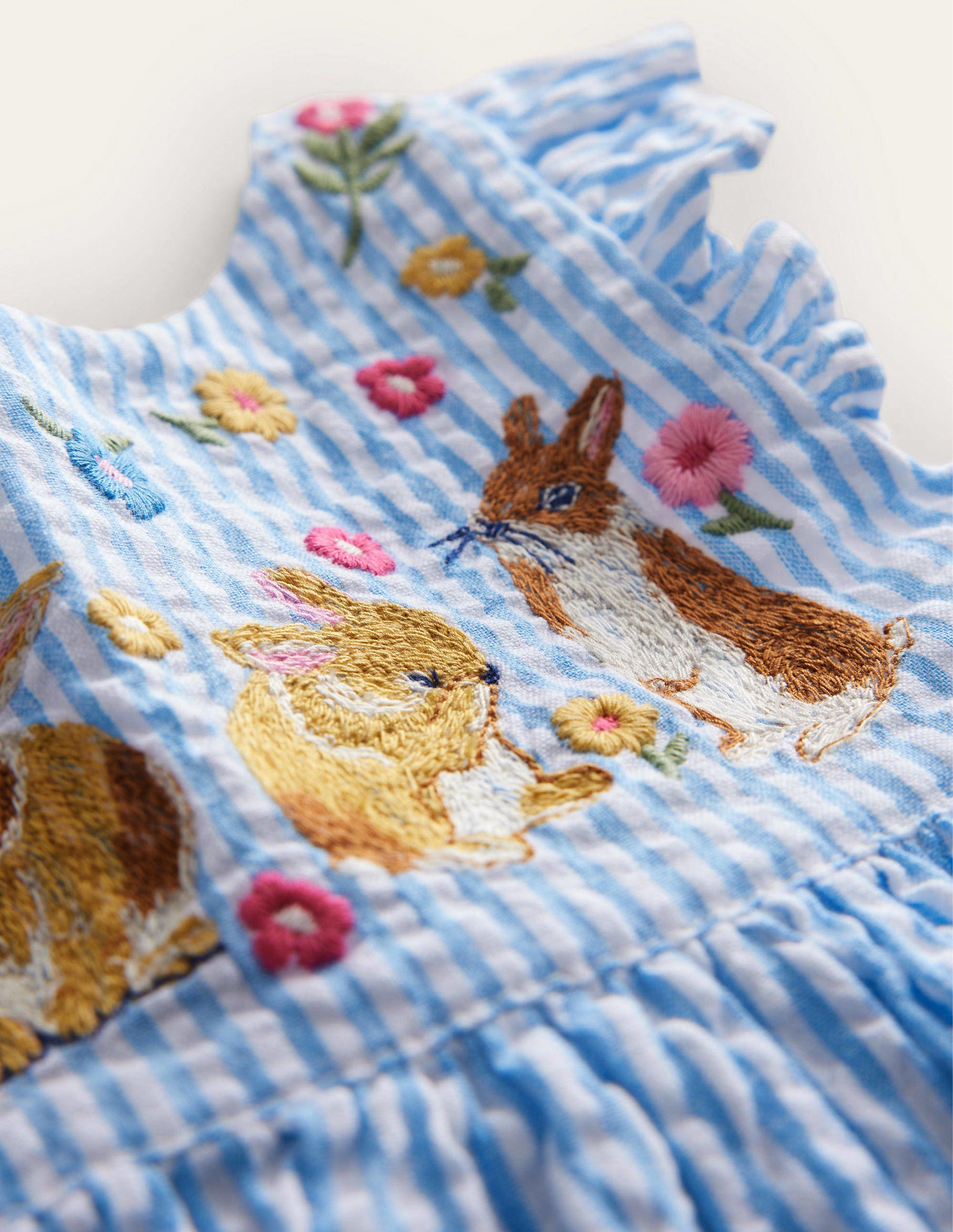 Woven Pinnie Dress-Ivory/Blue Ticking Bunny-3