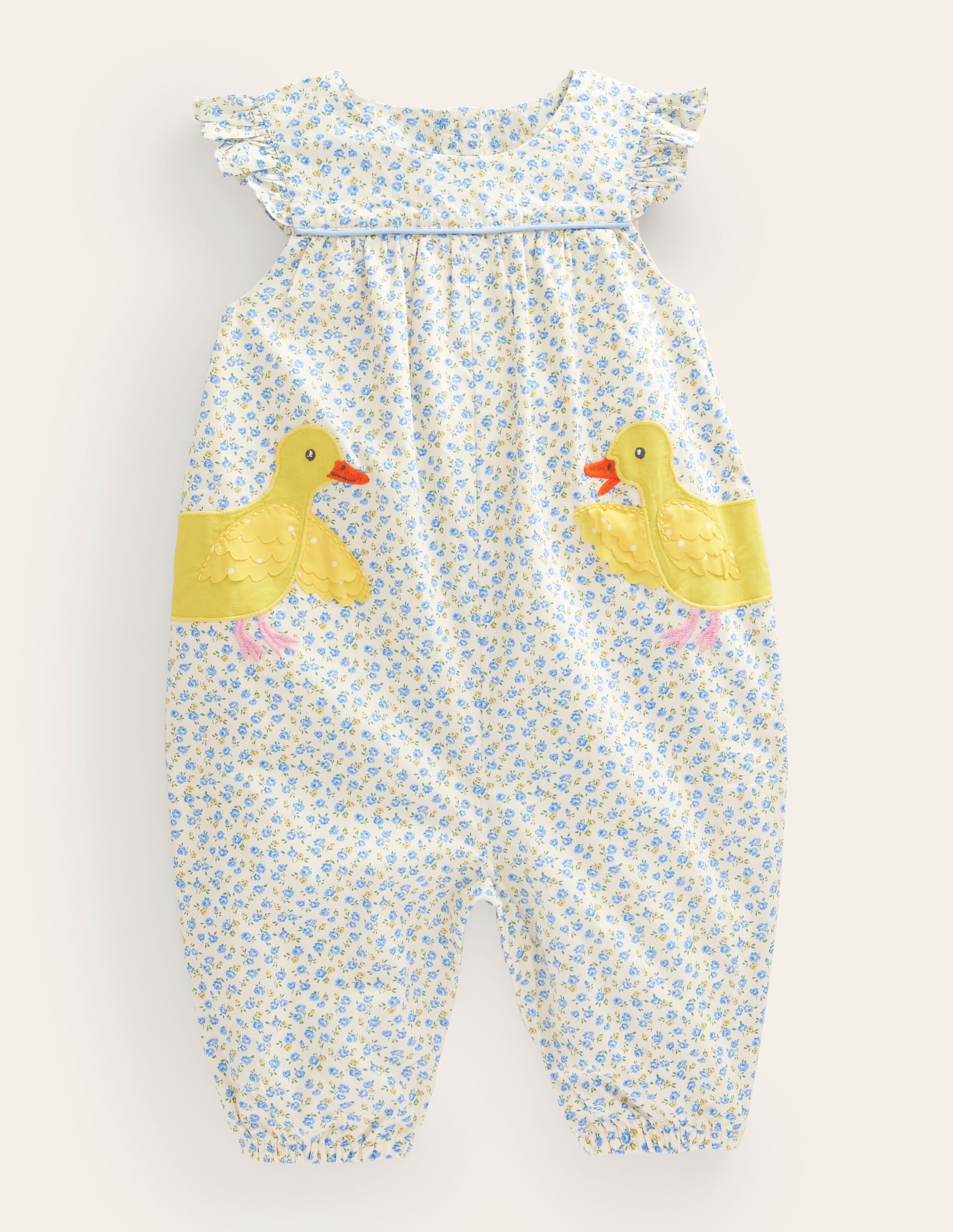 Applique Ruffle Romper-Pale Blue Tiny Rose Chicks - Image 1