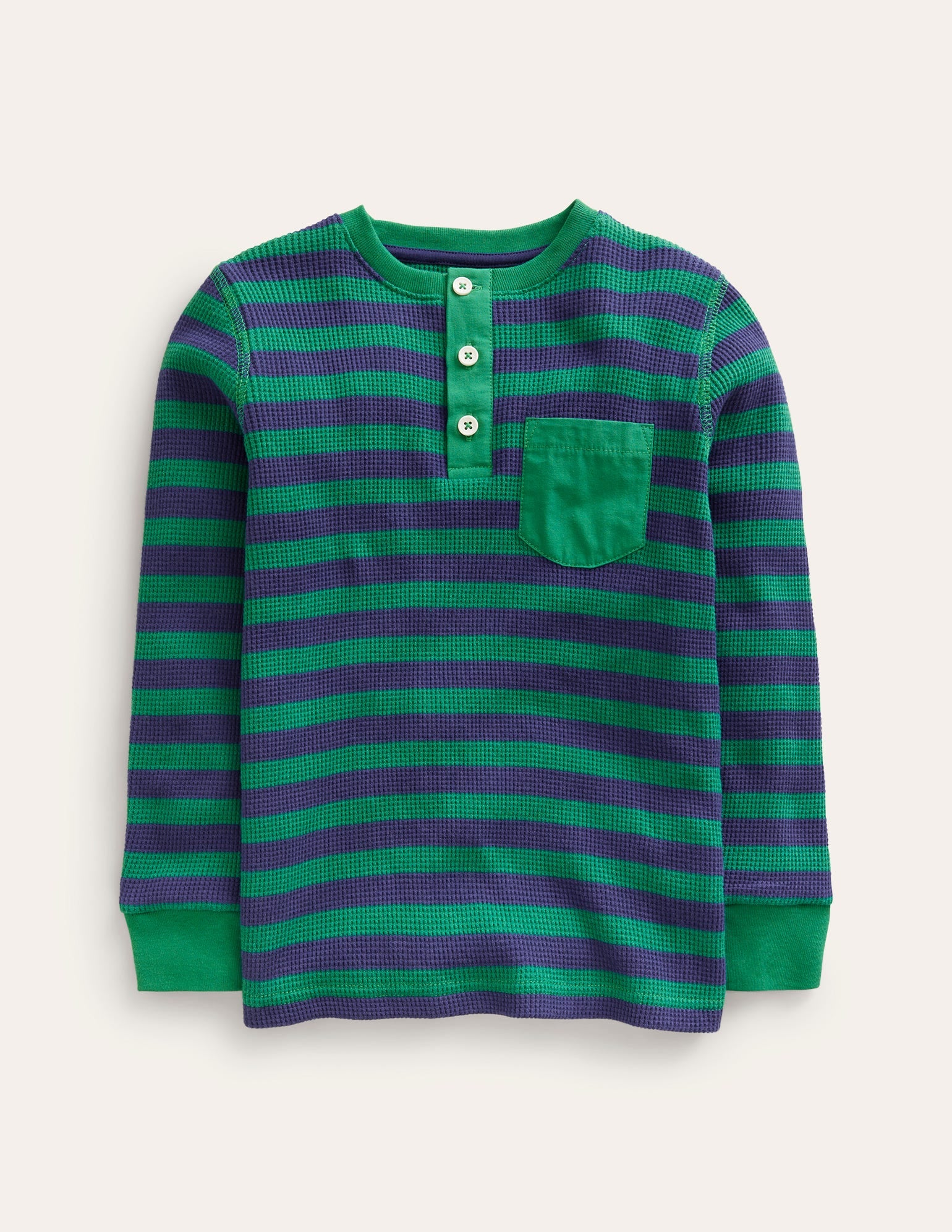 Waffle Henley T-Shirt-Deep Green / College Navy-1