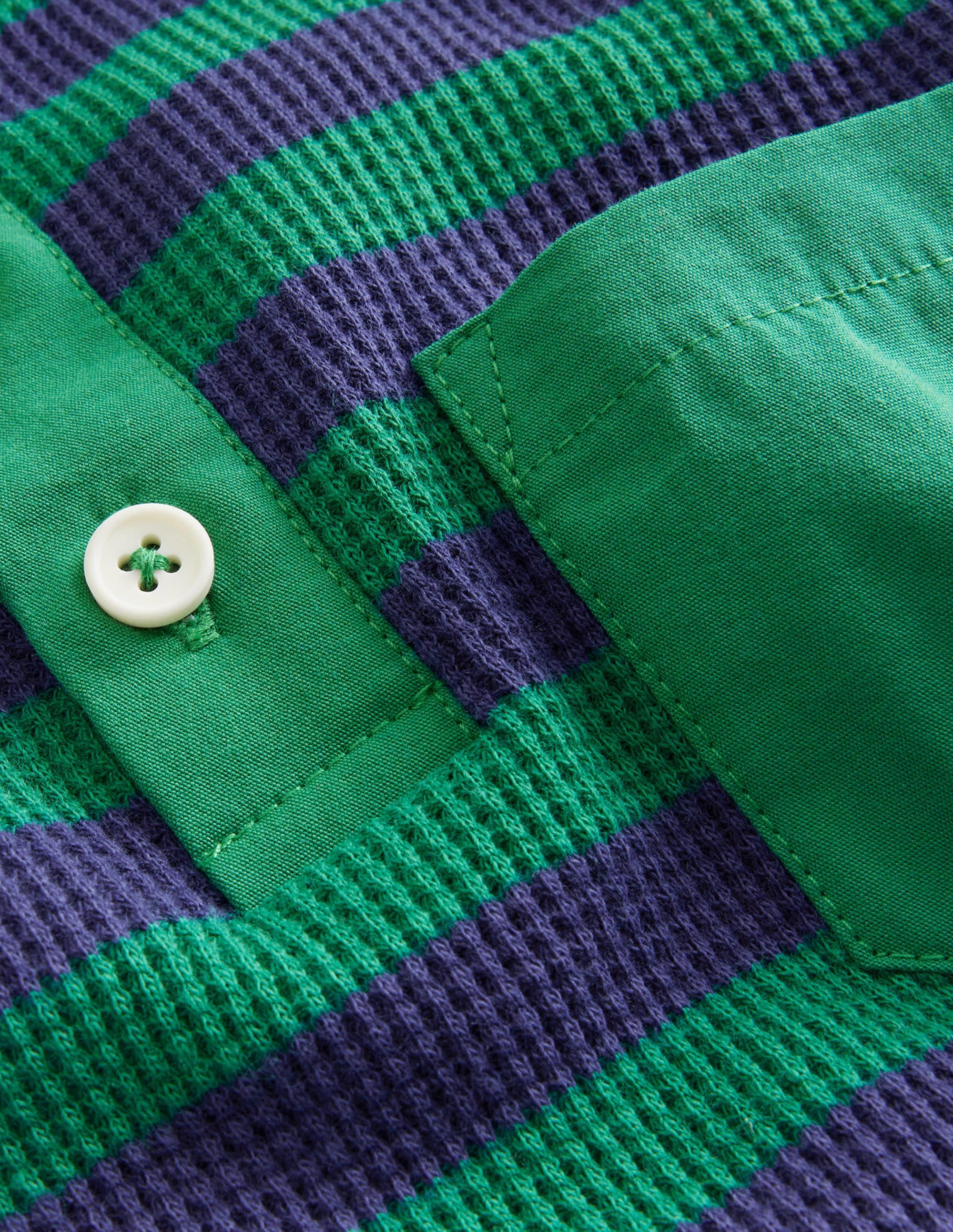Waffle Henley T-Shirt-Deep Green / College Navy - Image 3