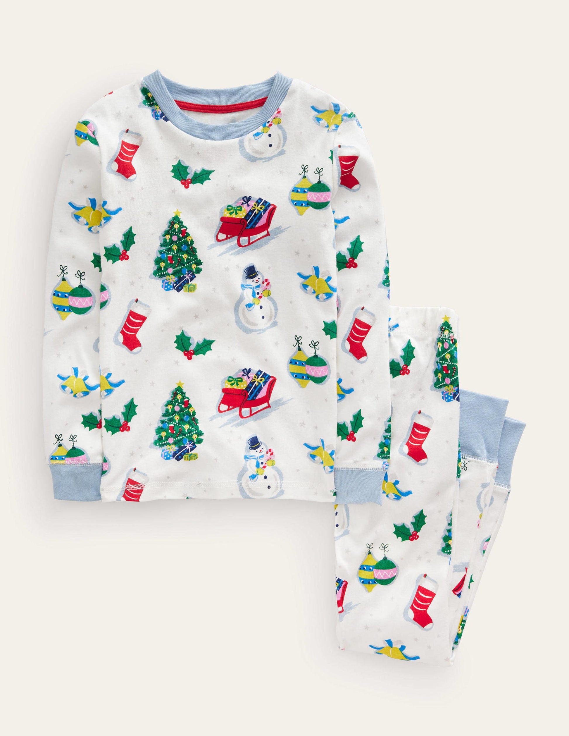 Snug Single Long John Pyjamas-Ivory Festive Fun-1
