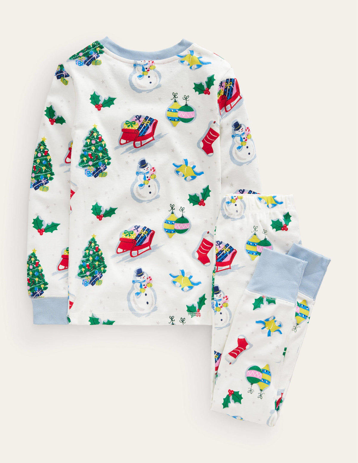 Snug Single Long John Pyjamas-Ivory Festive Fun - Image 2