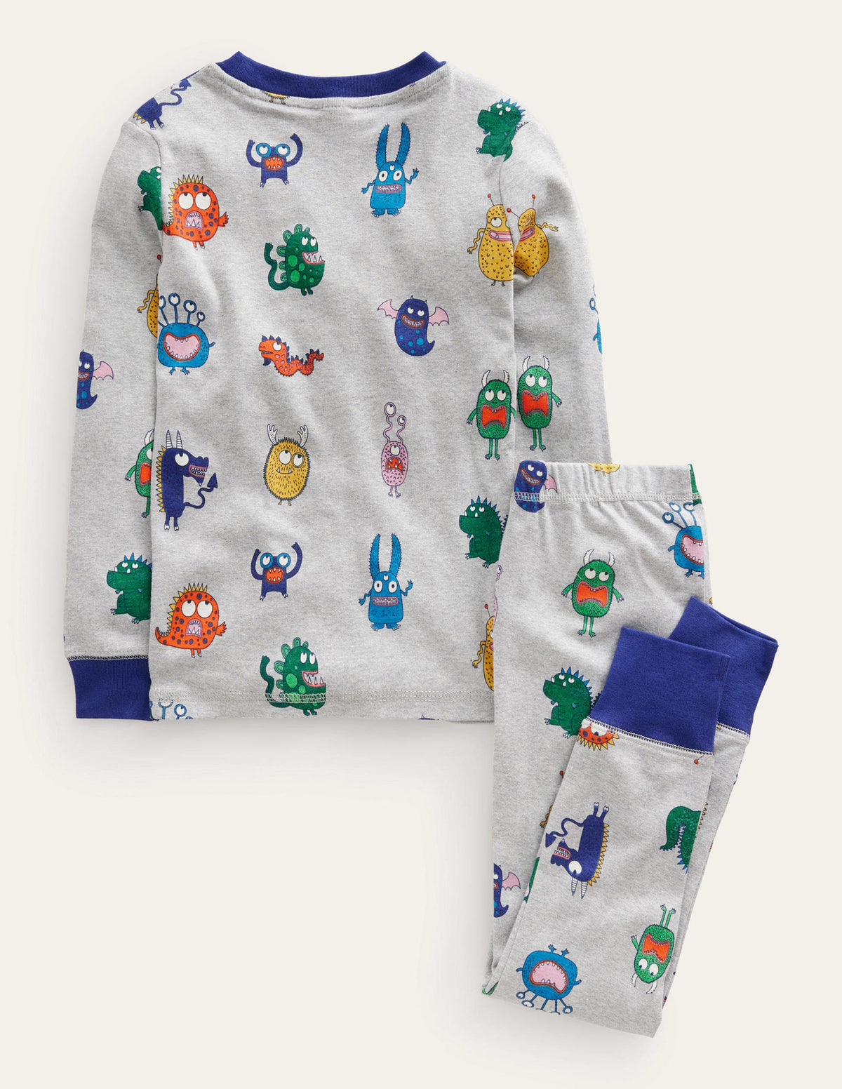 Snug Single Long John Pyjamas-Grey Marl Monsters-2