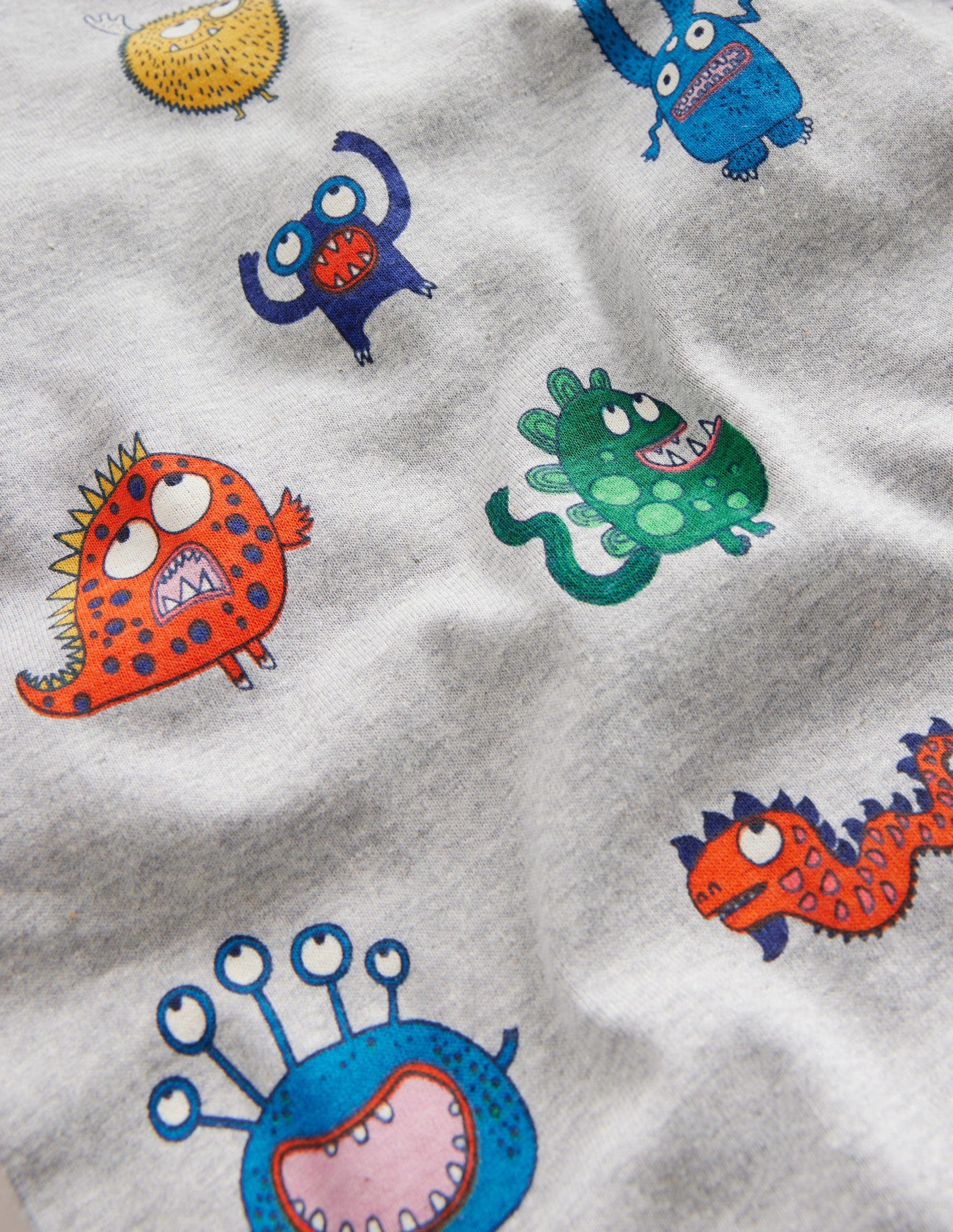 Snug Single Long John Pyjamas-Grey Marl Monsters-3