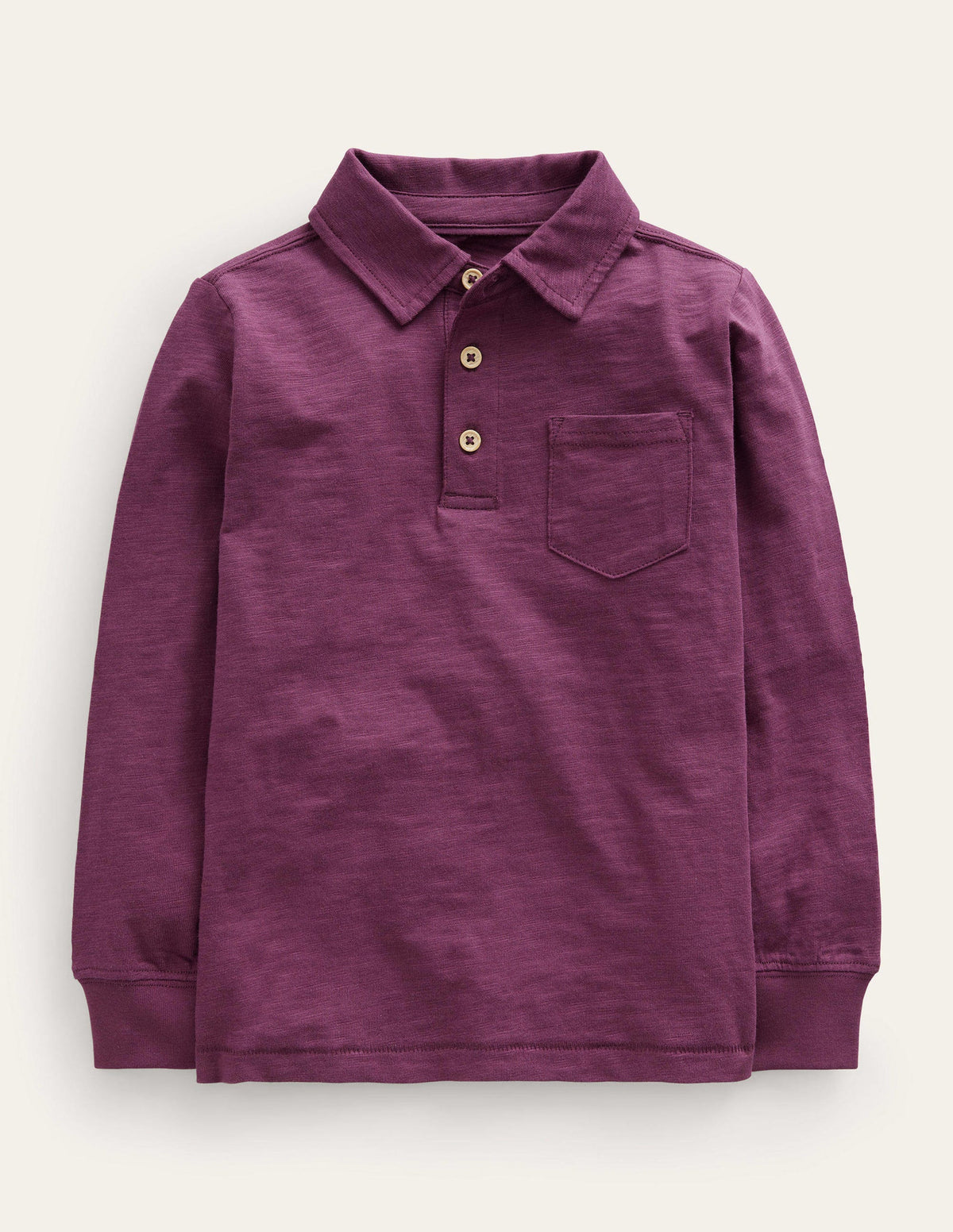 Slubbed Long-Sleeve Polo Shirt-Berry-1