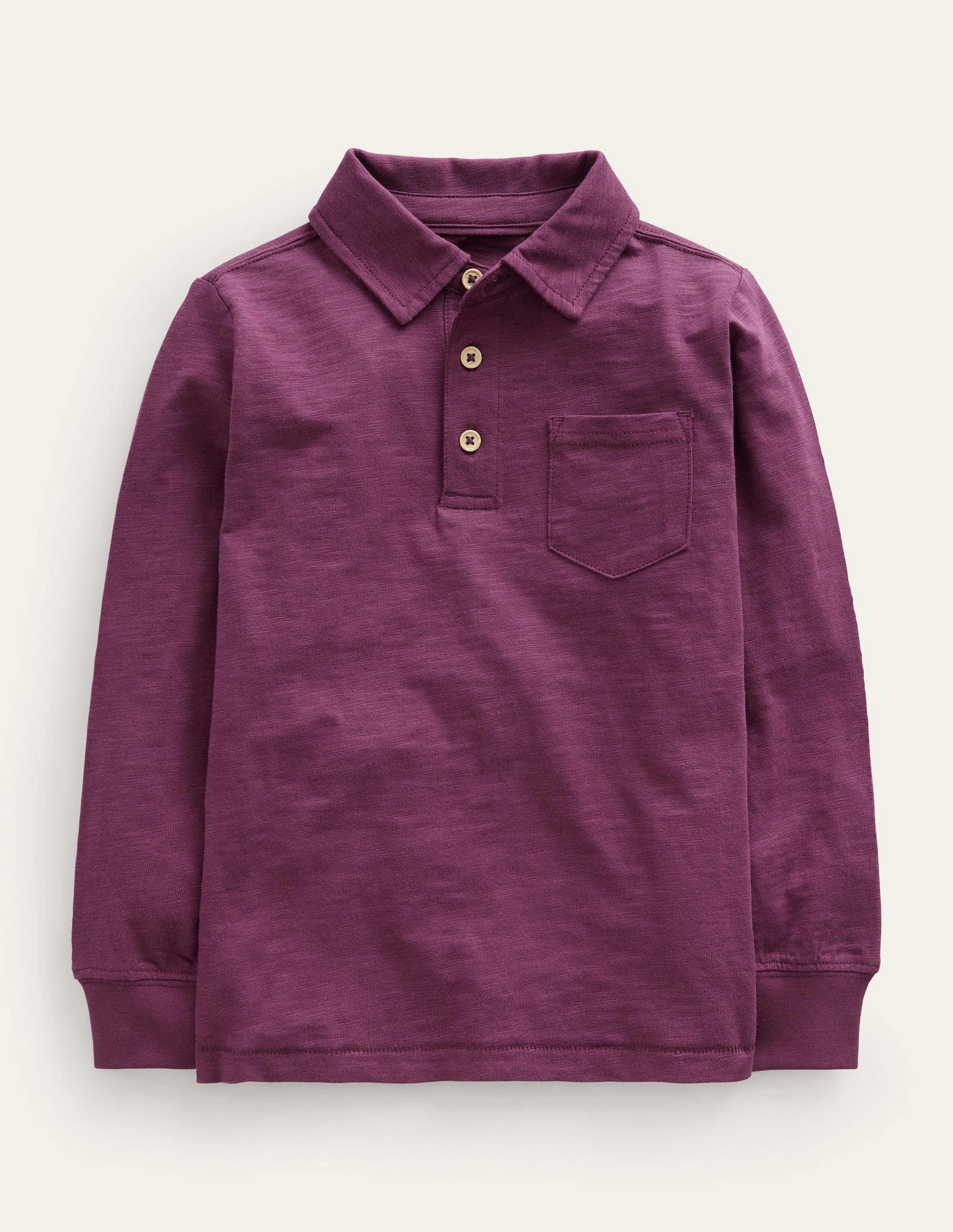 Slubbed Long-Sleeve Polo Shirt-Berry - Image 1