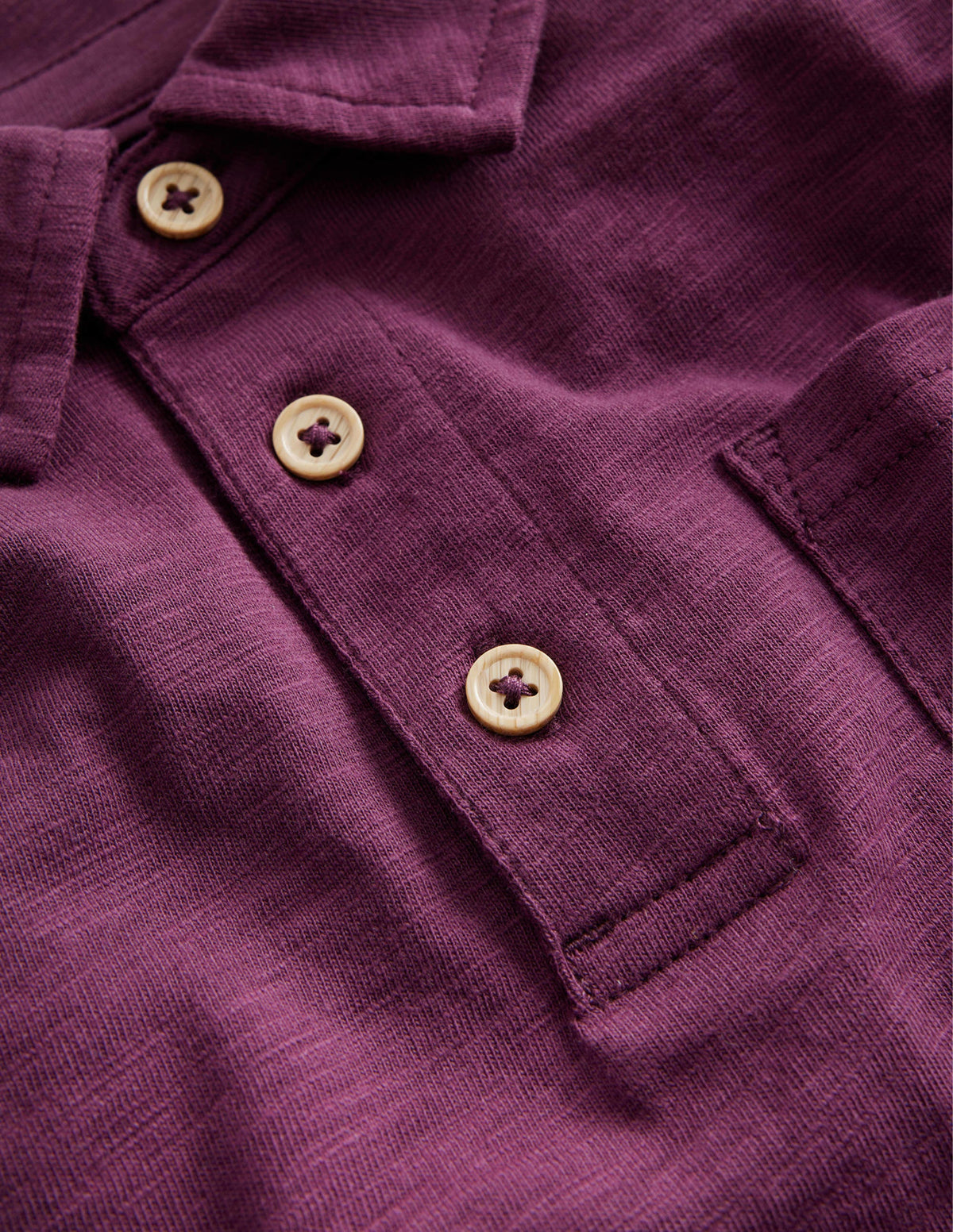 Slubbed Long-Sleeve Polo Shirt-Berry-3