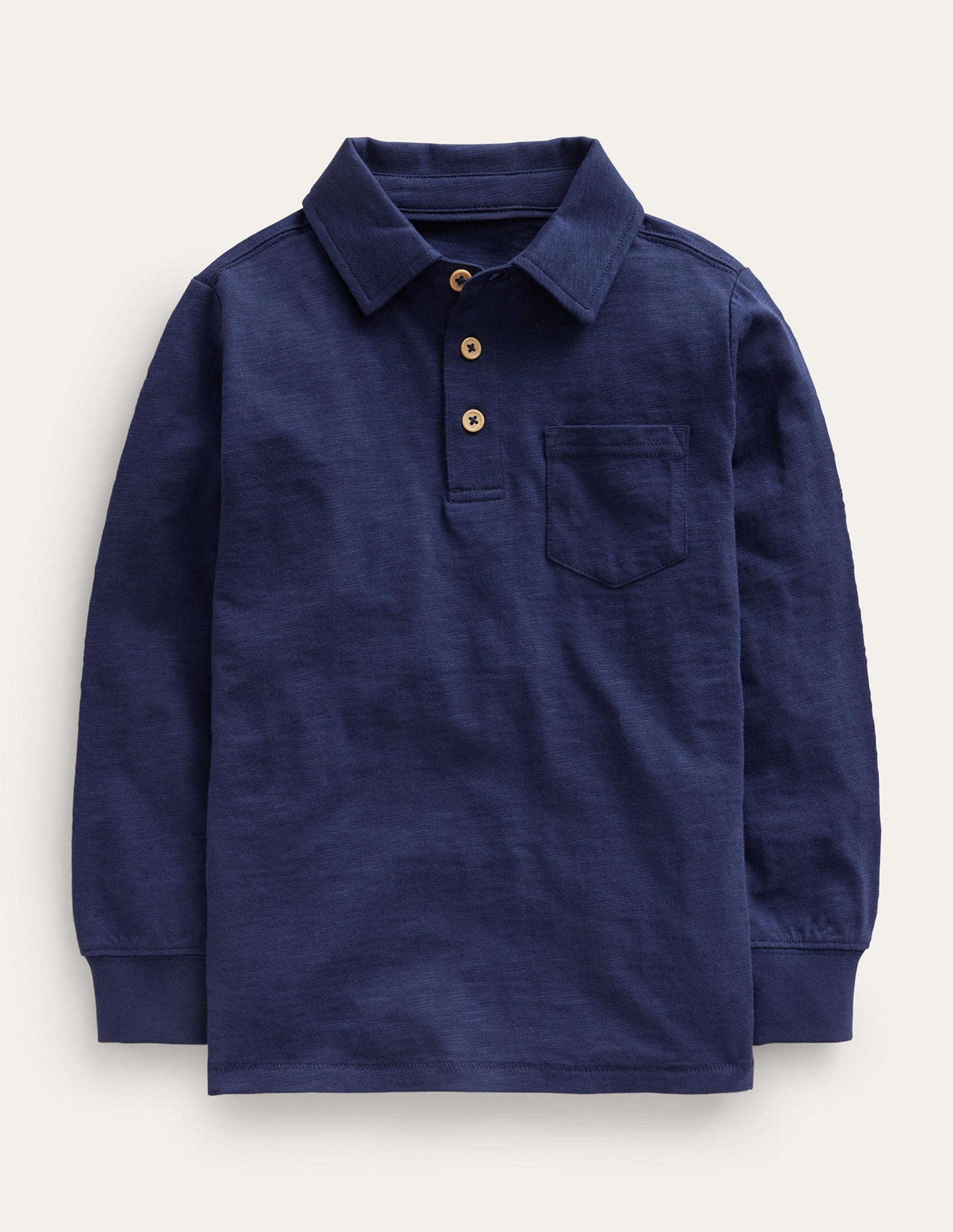 Slubbed Long-Sleeve Polo Shirt-College Navy-1