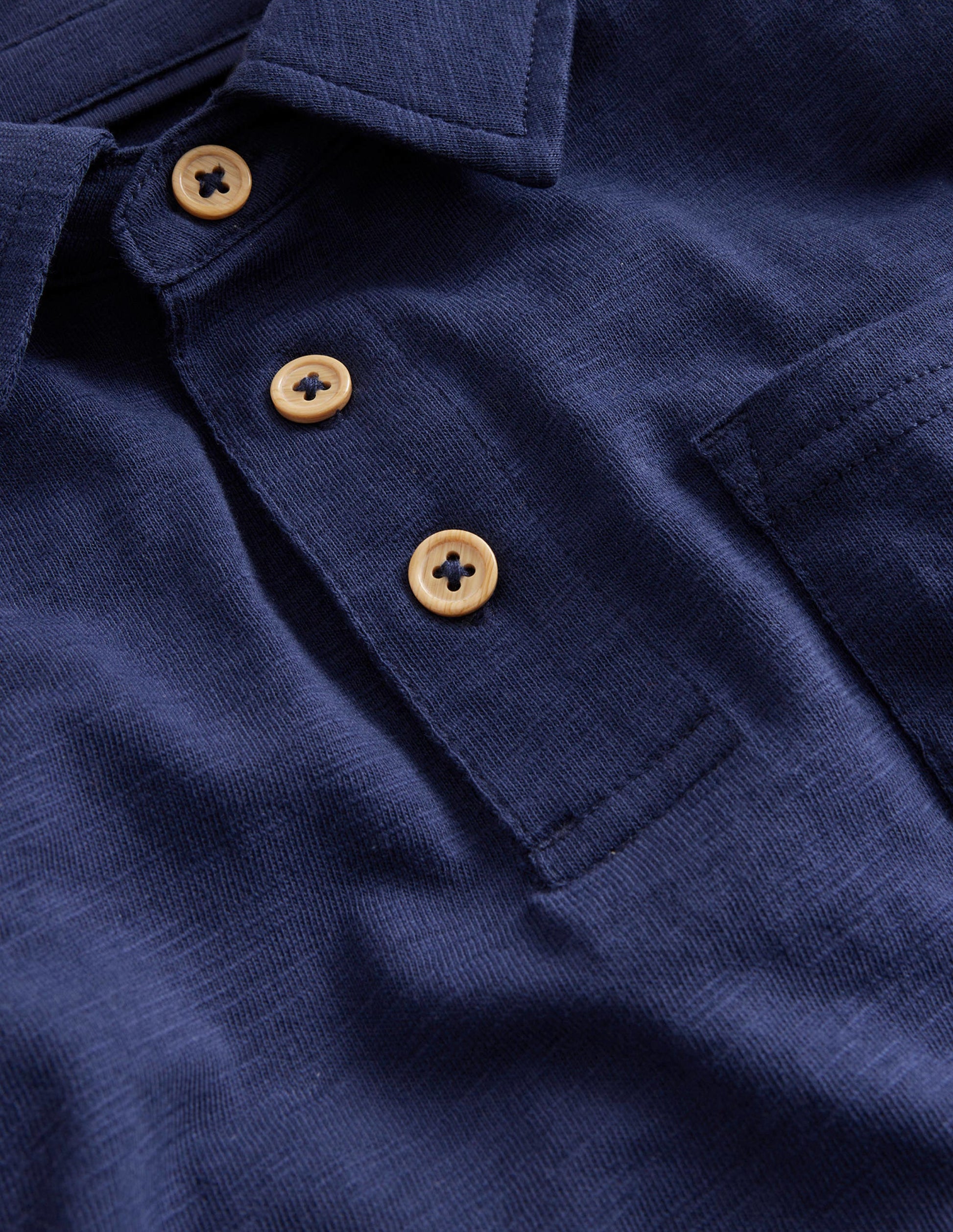 Slubbed Long-Sleeve Polo Shirt-College Navy-3