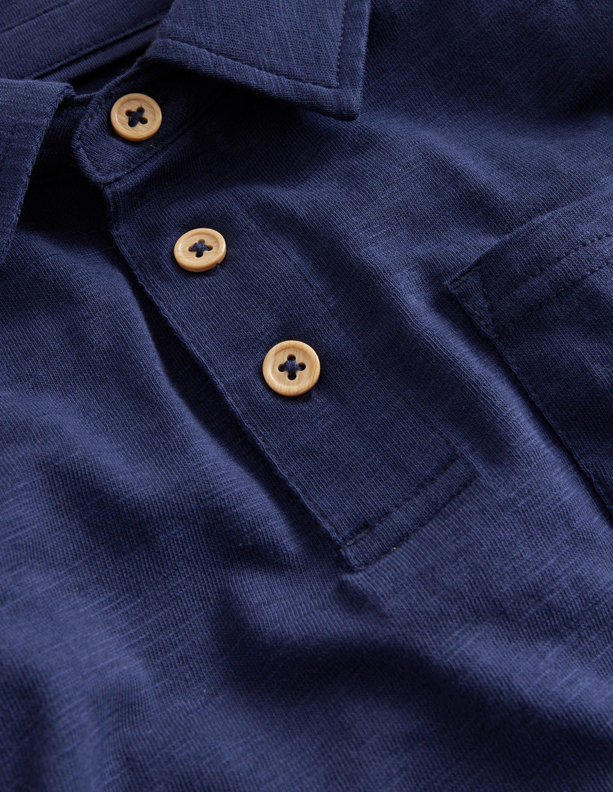 Slubbed Long-Sleeve Polo Shirt-College Navy - Image 3