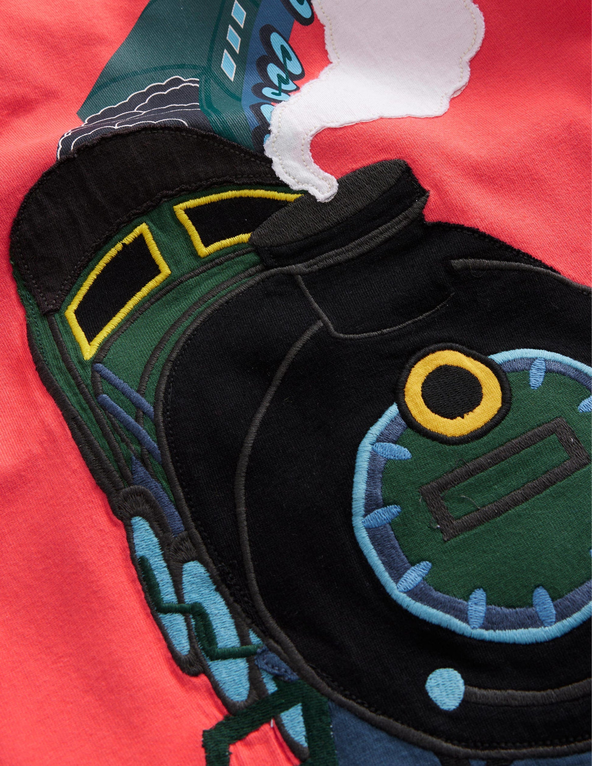 Train Appliqué Cotton T-Shirt-Hot Pepper-3