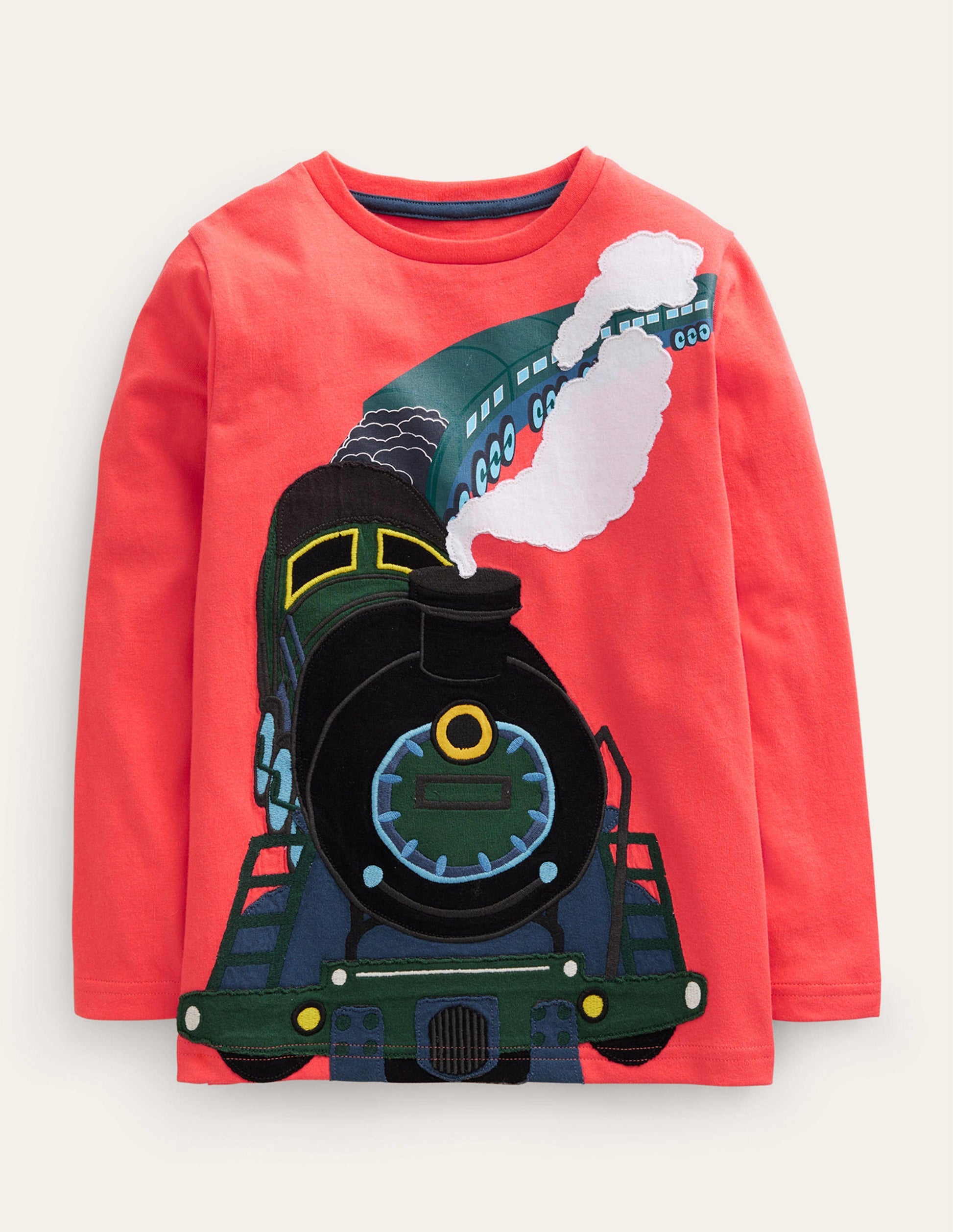 Train Appliqué Cotton T-Shirt-Hot Pepper-1