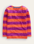 Long-sleeved Washed T-shirt-Autumn Maple Orange/ Pink