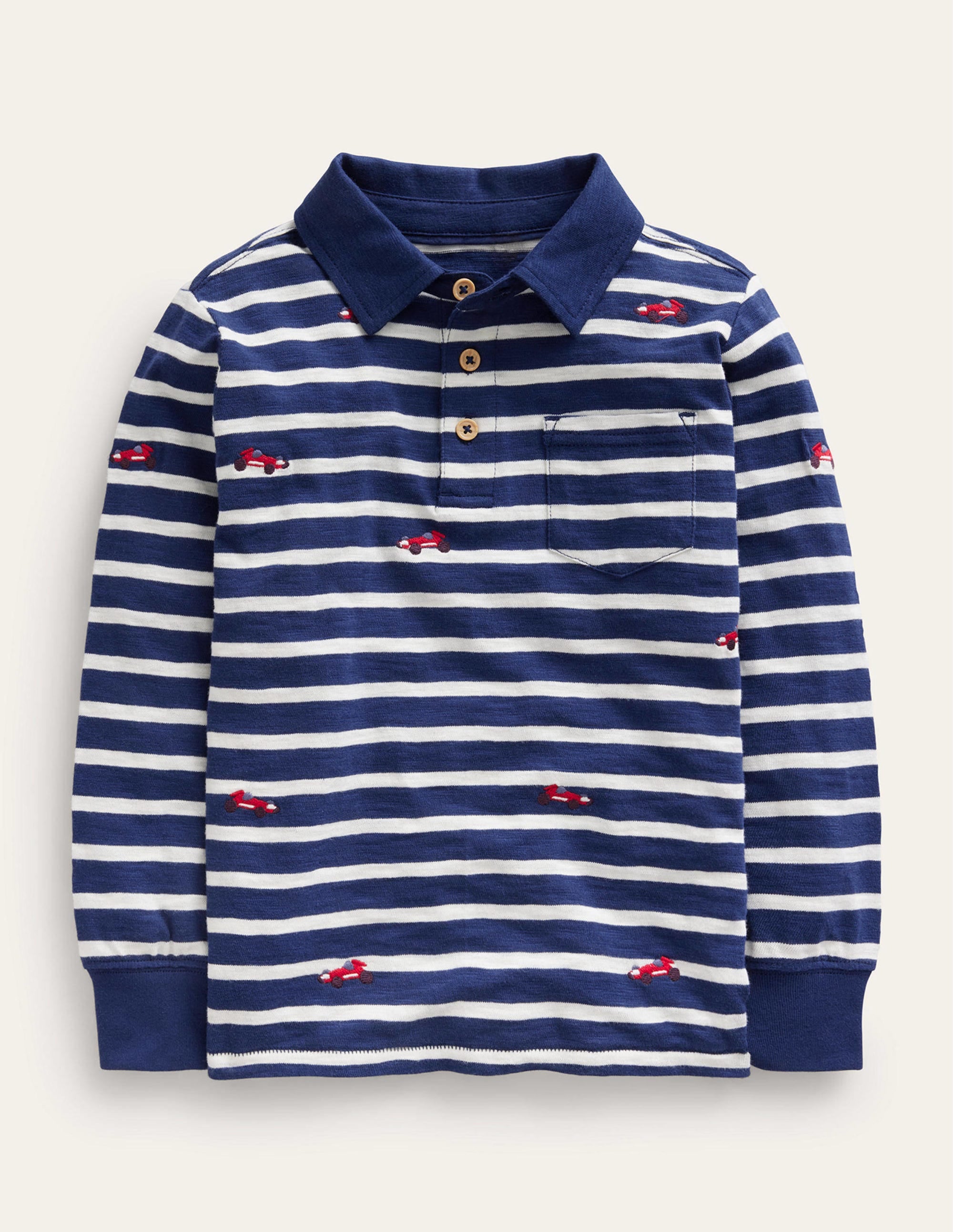Embroidery Slub Polo-Ivory/Navy Cars - Image 1