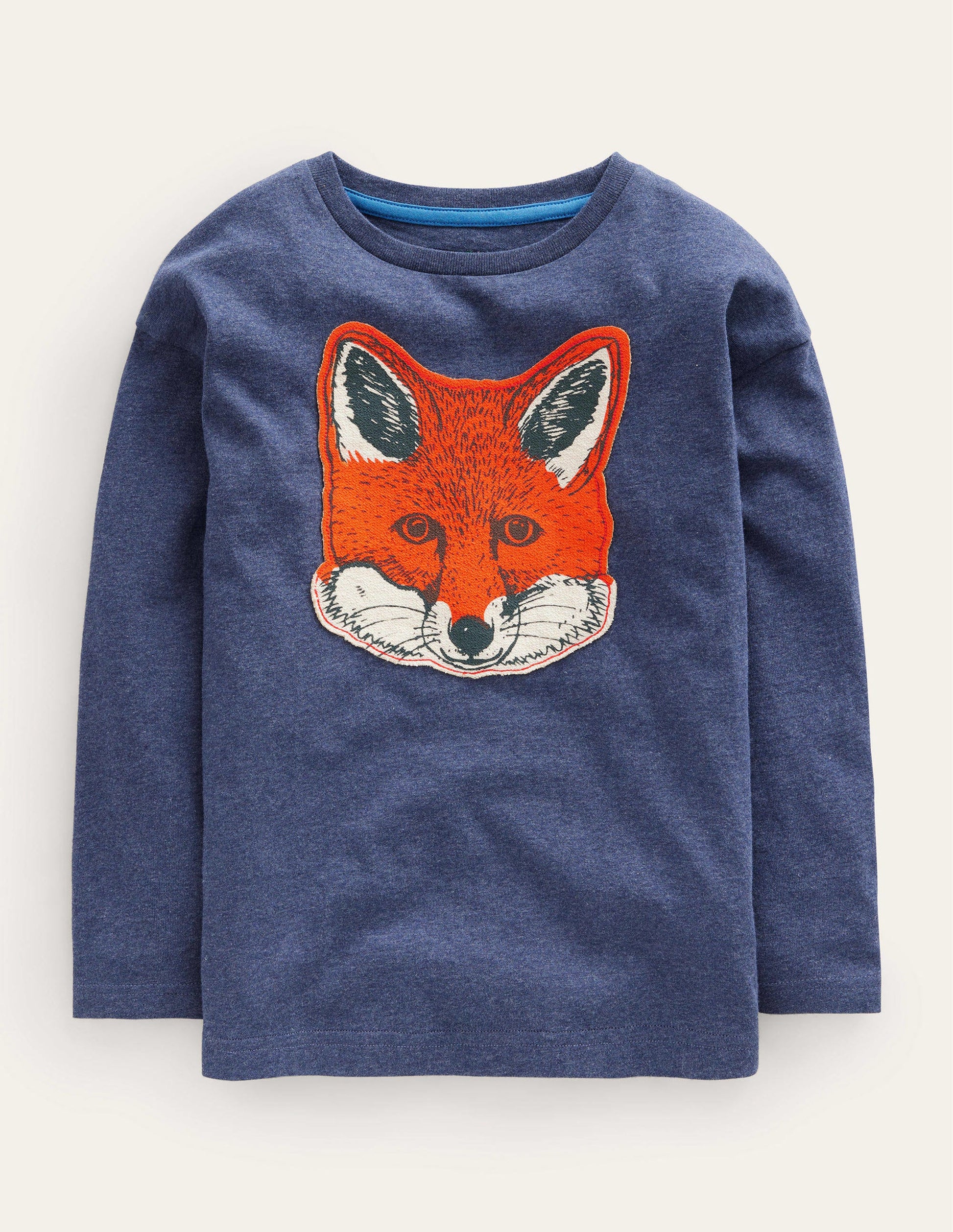 Fox Appliqué Cotton Top-College Navy Marl-1