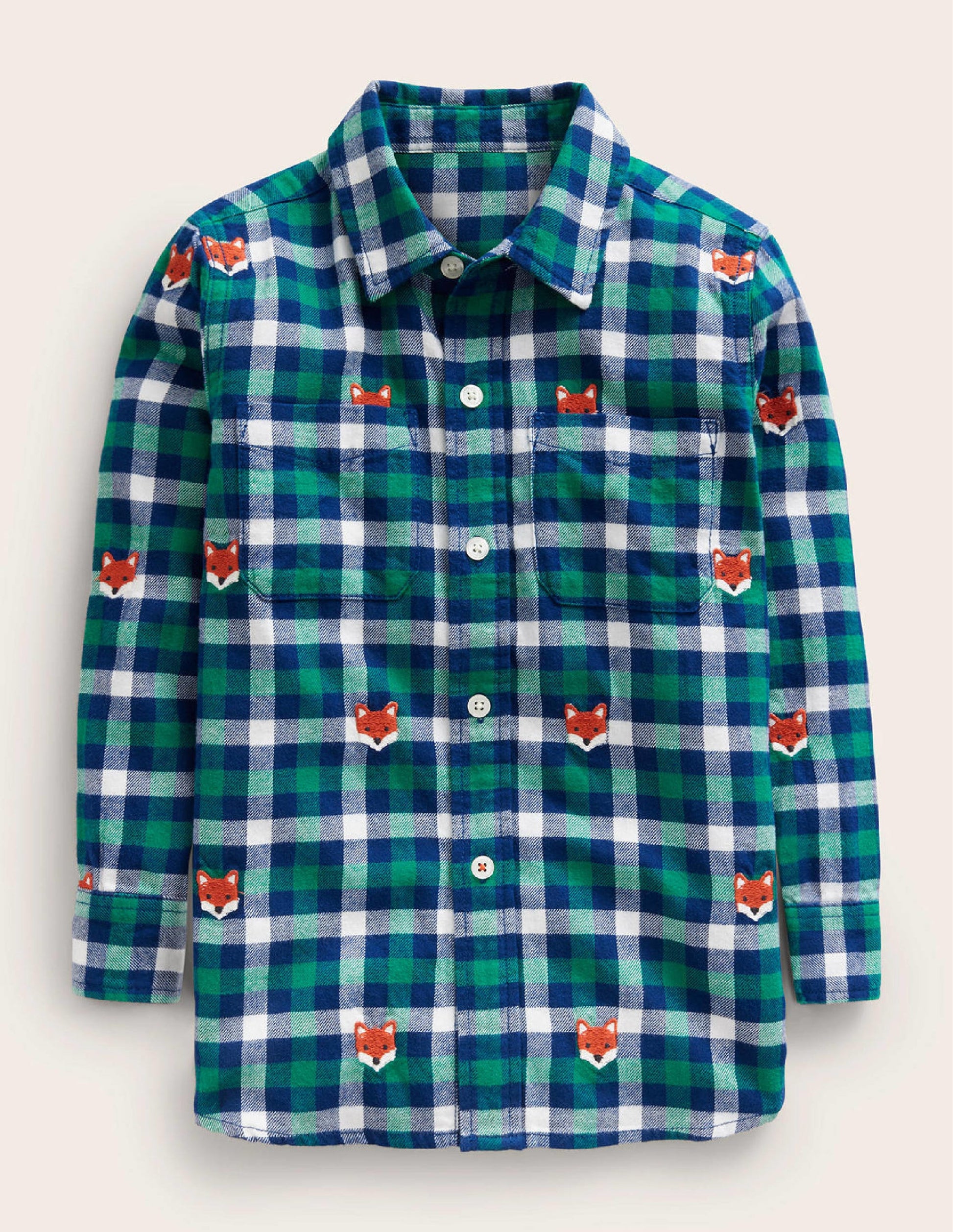 Embroidered Flannel Shirt-Gingham Fox-1