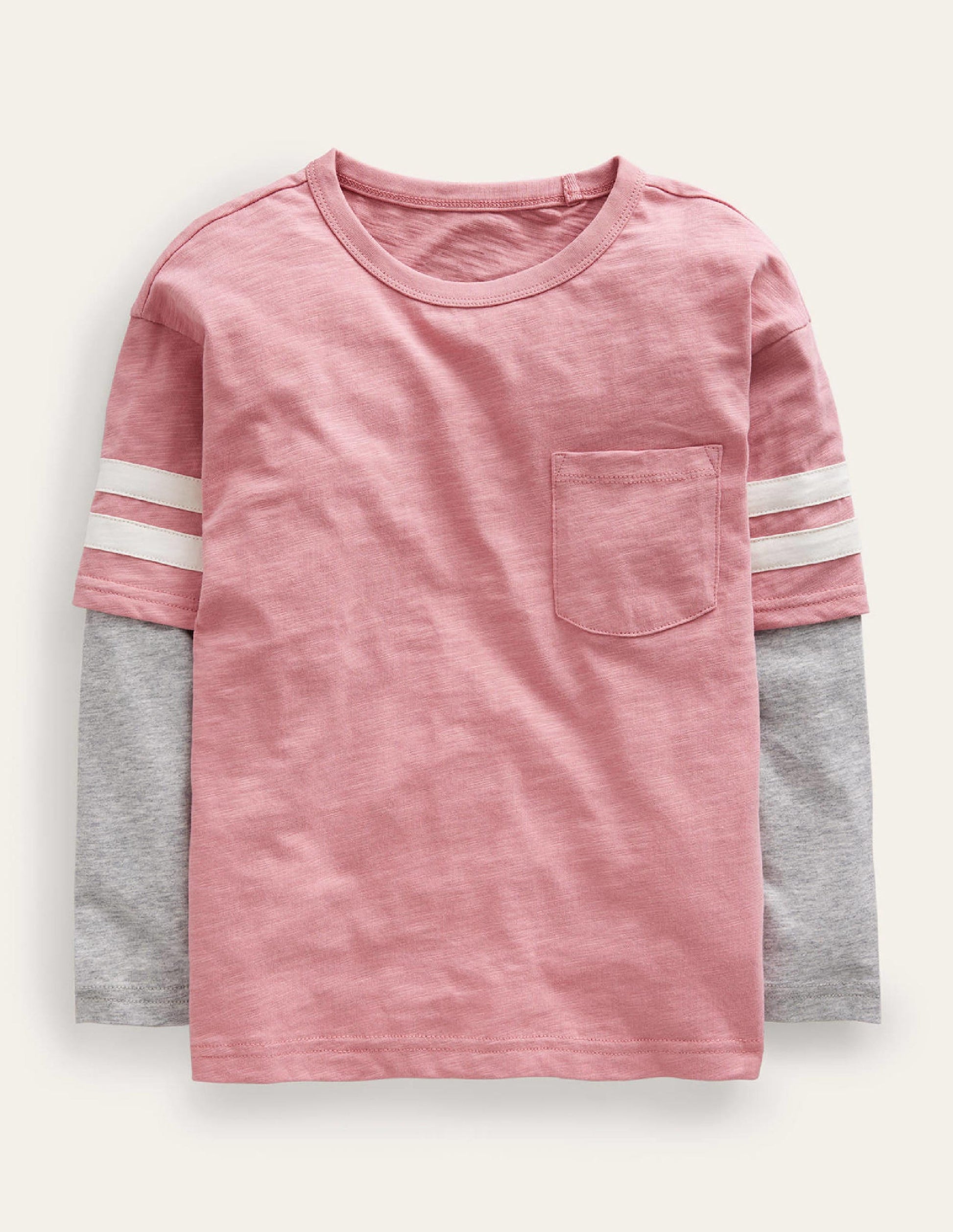 Stripe Mock Sleeve T-Shirt-Almond Pink Marl-1