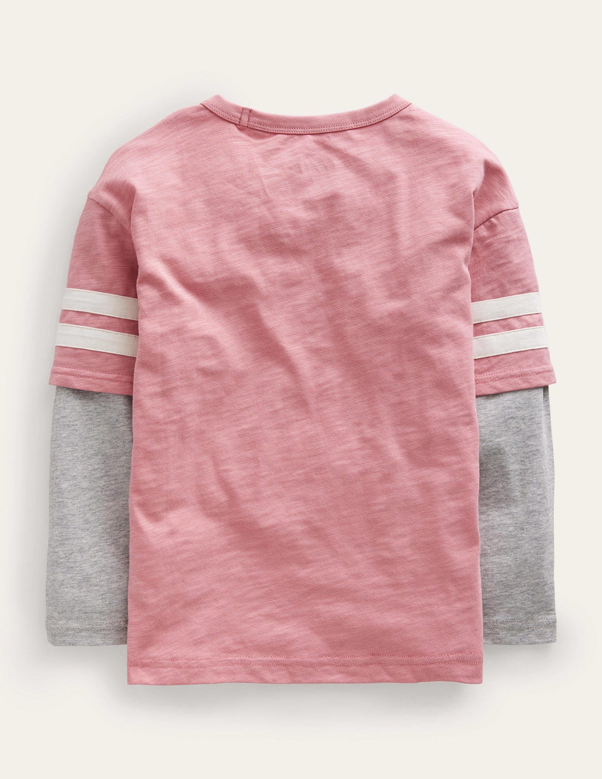 Stripe Mock Sleeve T-Shirt-Almond Pink Marl-2
