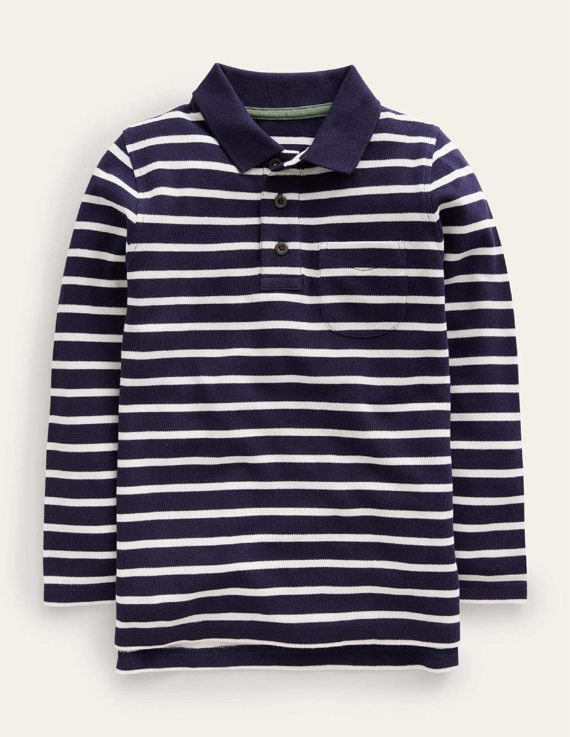 Long Sleeve Pique Polo-Navy/Ivory-1