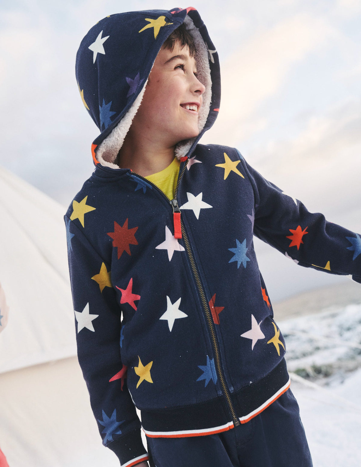 Shaggy-Lined Printed Hoodie-College Navy Star - Image 4