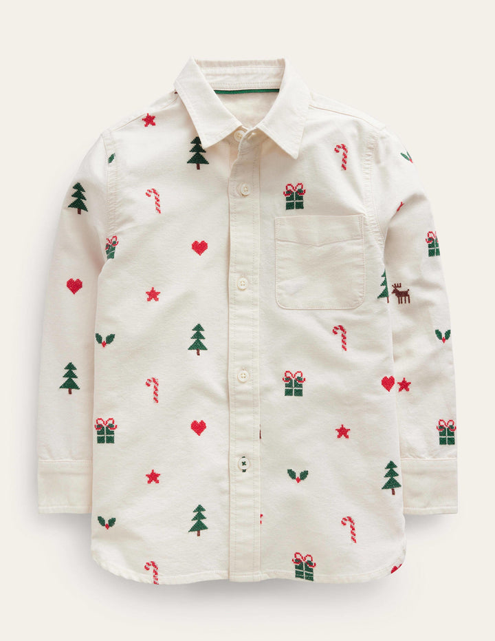 Embroidered Oxford Shirt-Vanilla Pod Christmas