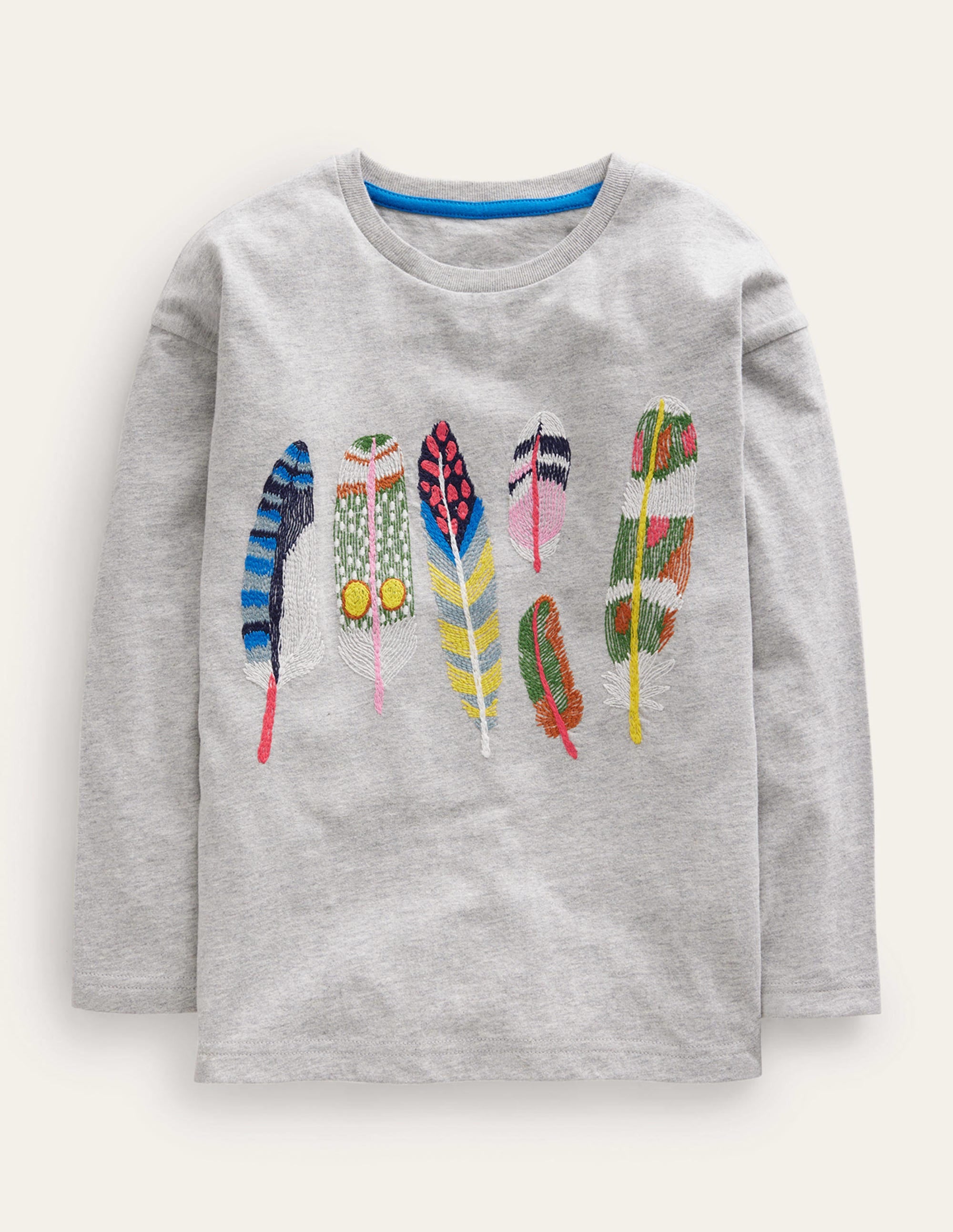 Feather Superstitch T-shirt-Grey Marl - Image 1