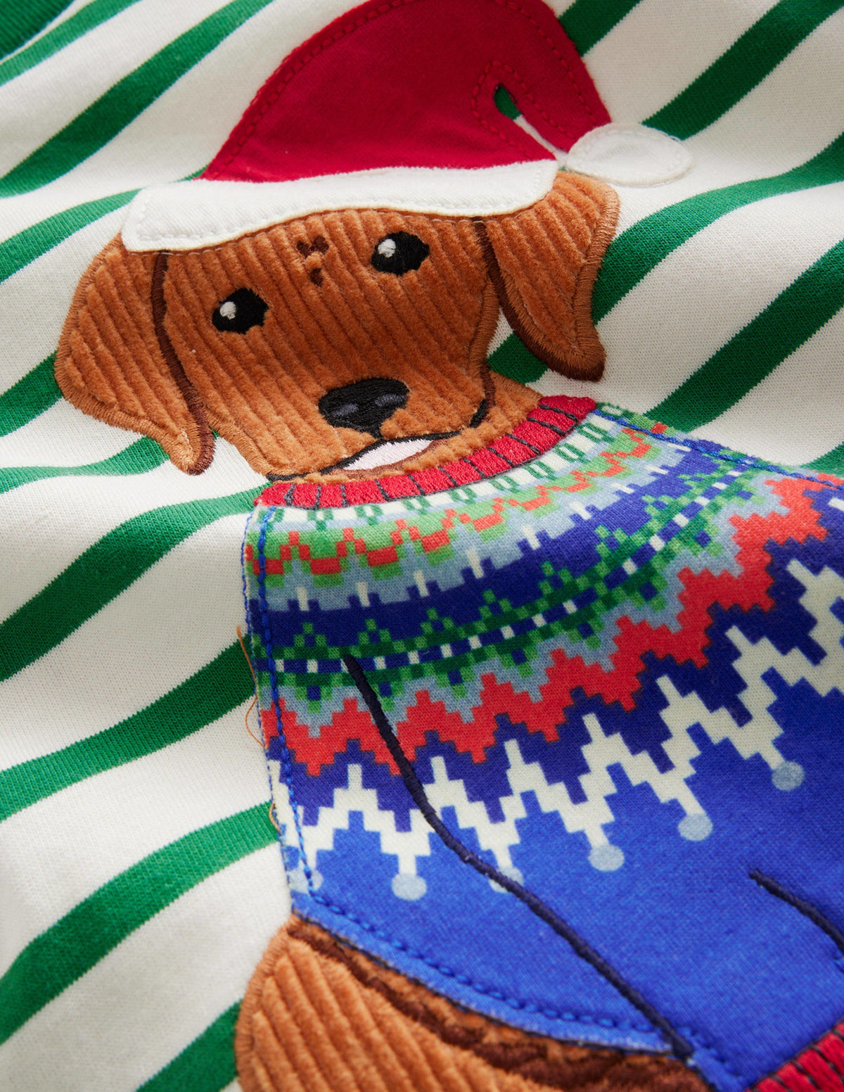 Festive Applique T-shirt-Deep Green/Ivory Dog-3