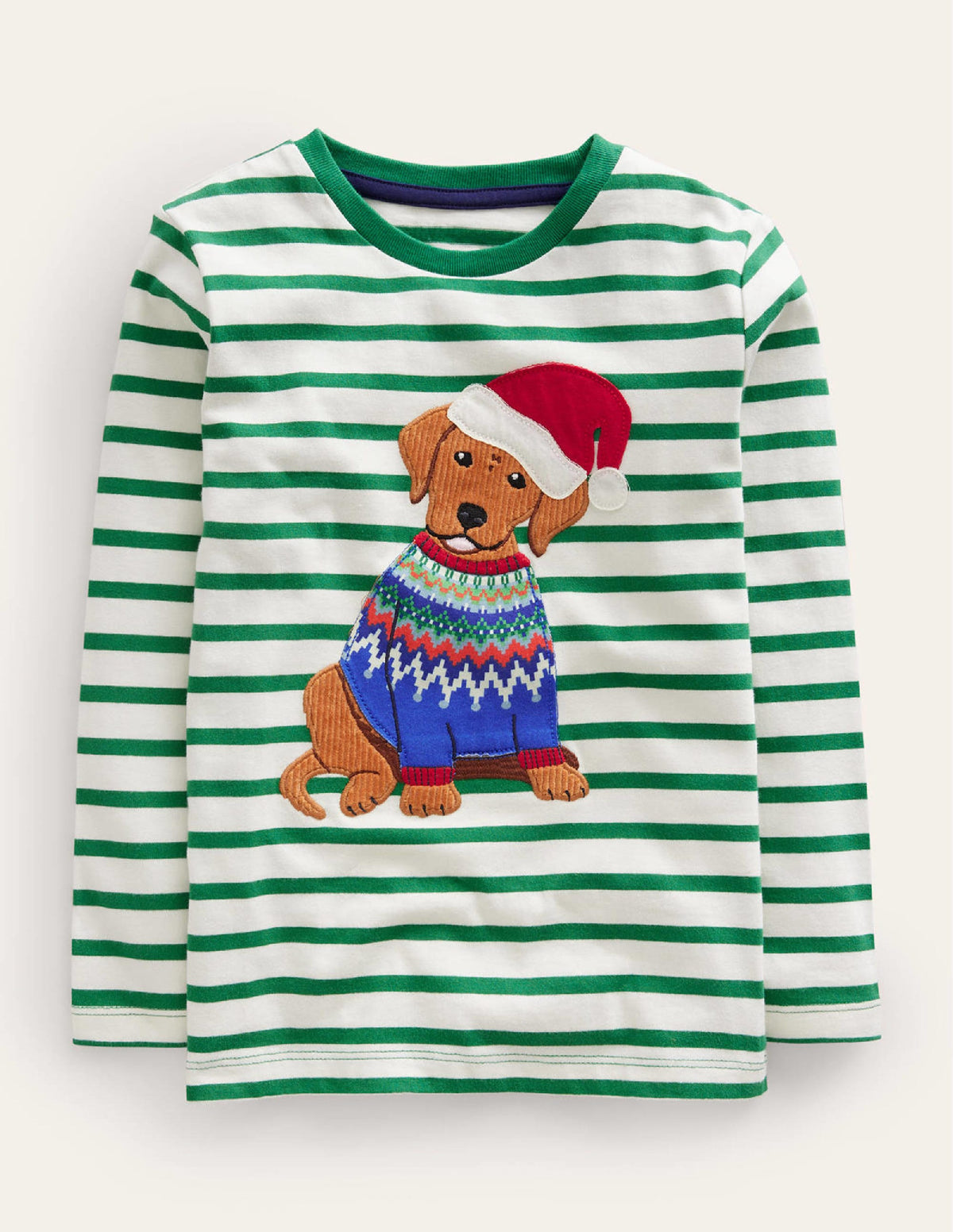Festive Applique T-shirt-Deep Green/Ivory Dog - Image 1