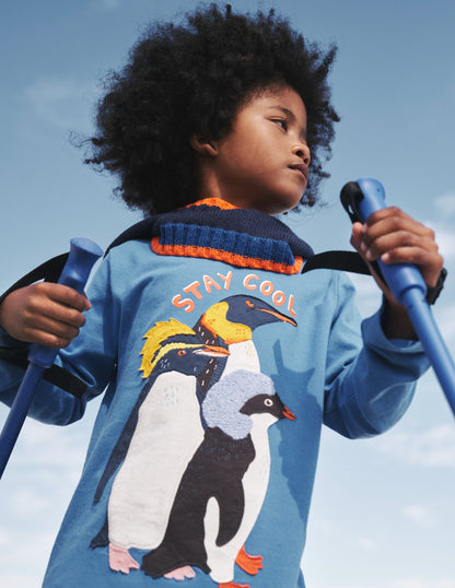 Penguin Appliqué T-shirt-Cabana Blue Penguin-4