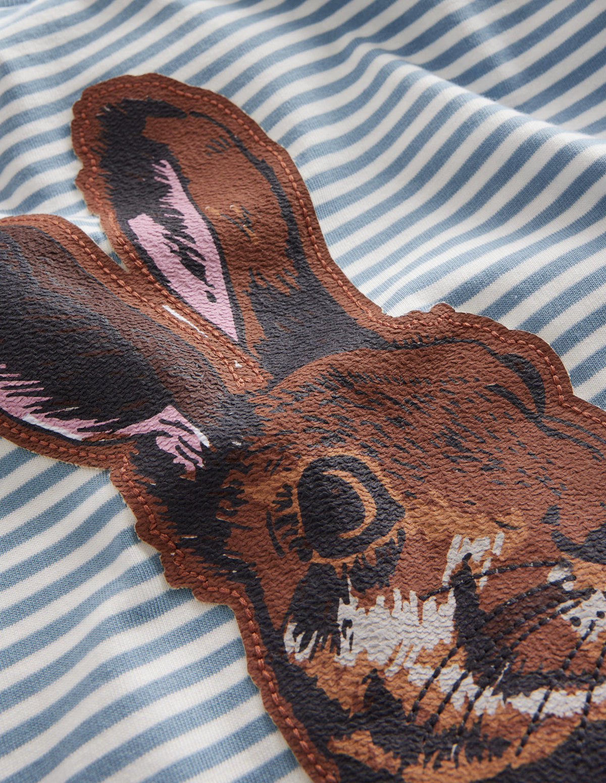 Hare Applique T-shirt-Pebble Blue/Ivory Hare-3