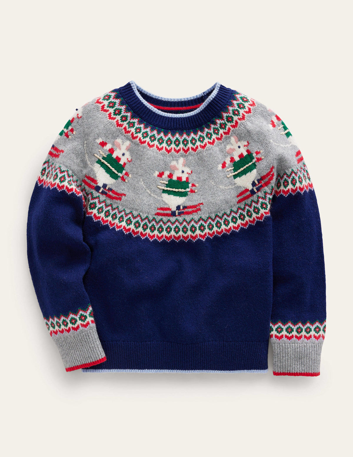 Novelty Fair Isle Jumper-French Navy Skiing Mice-1