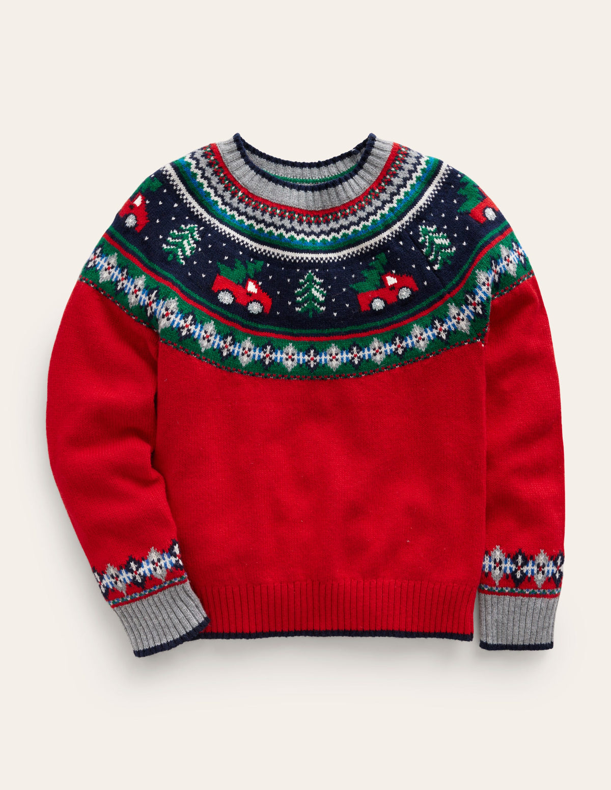 Novelty Fair Isle Jumper-Brilliant Red Trees - Image 1
