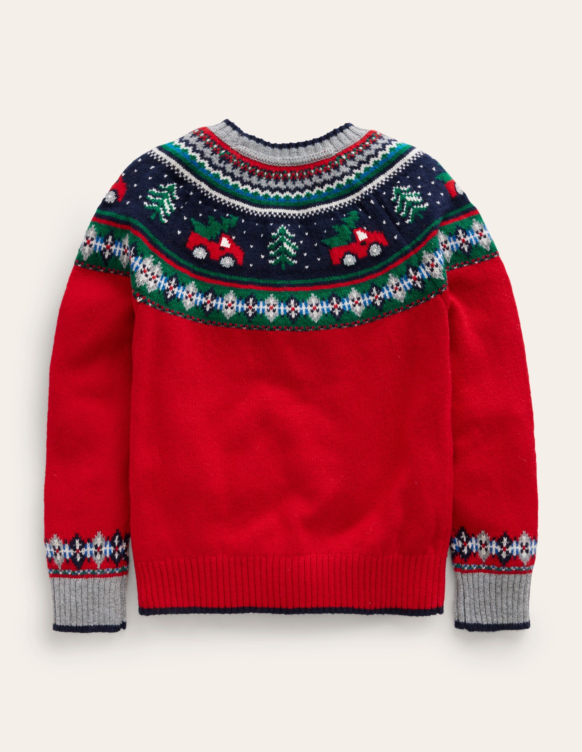 Novelty Fair Isle Jumper-Brilliant Red Trees - Image 2