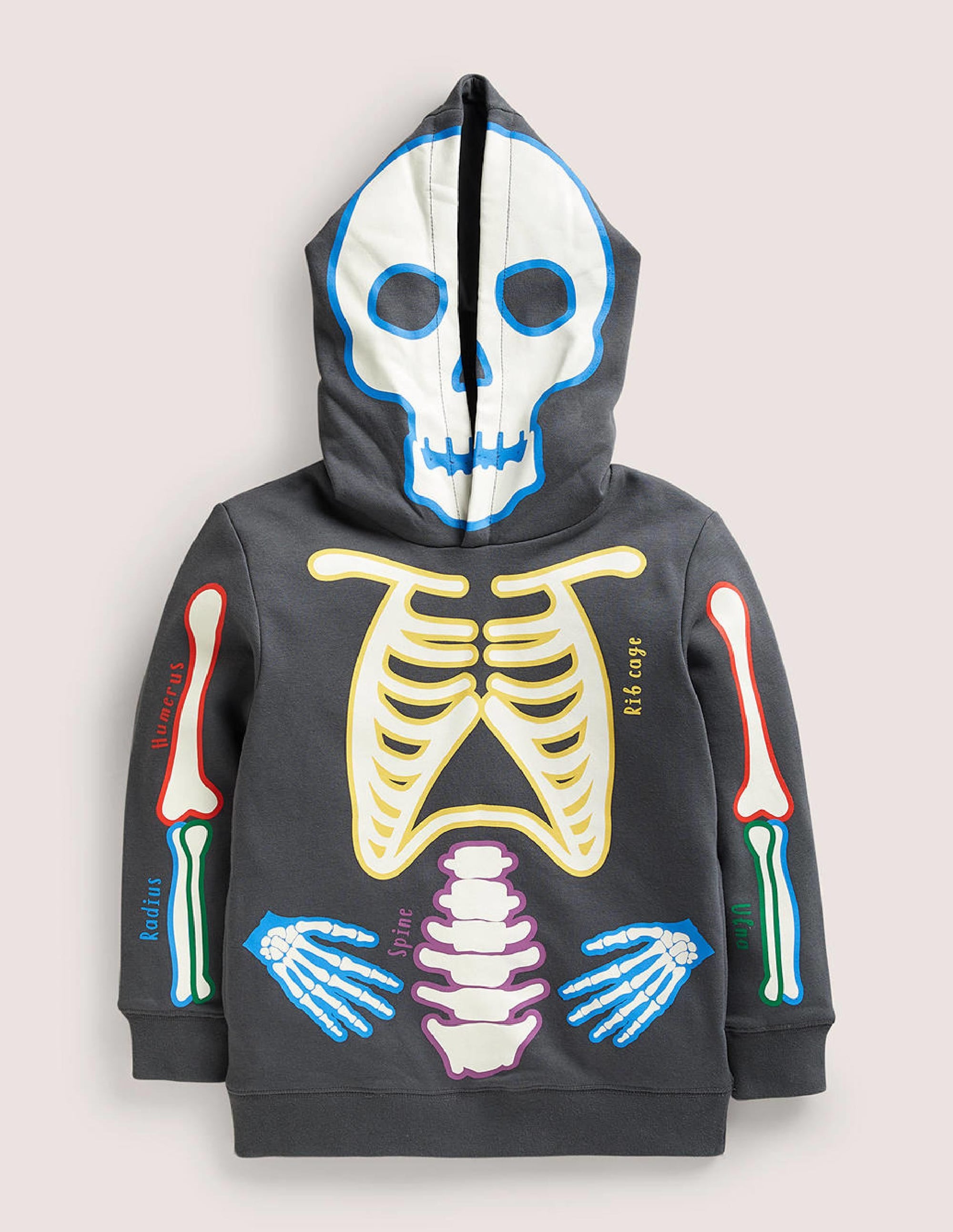 Halloween Glow Skeleton Hoodie-Smoke Grey Glowing Skeleton - Image 1