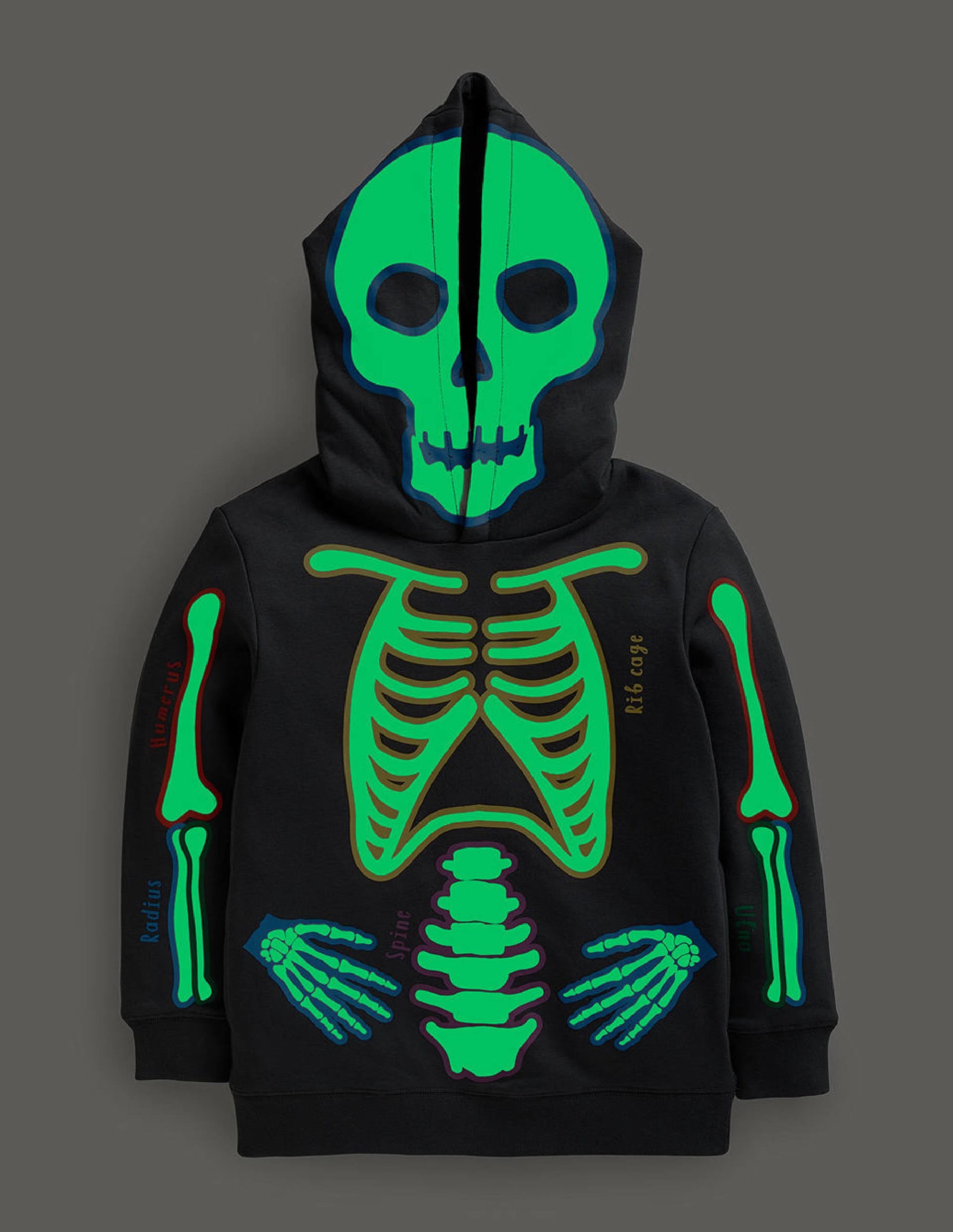 Halloween Glow Skeleton Hoodie-Smoke Grey Glowing Skeleton - Image 4