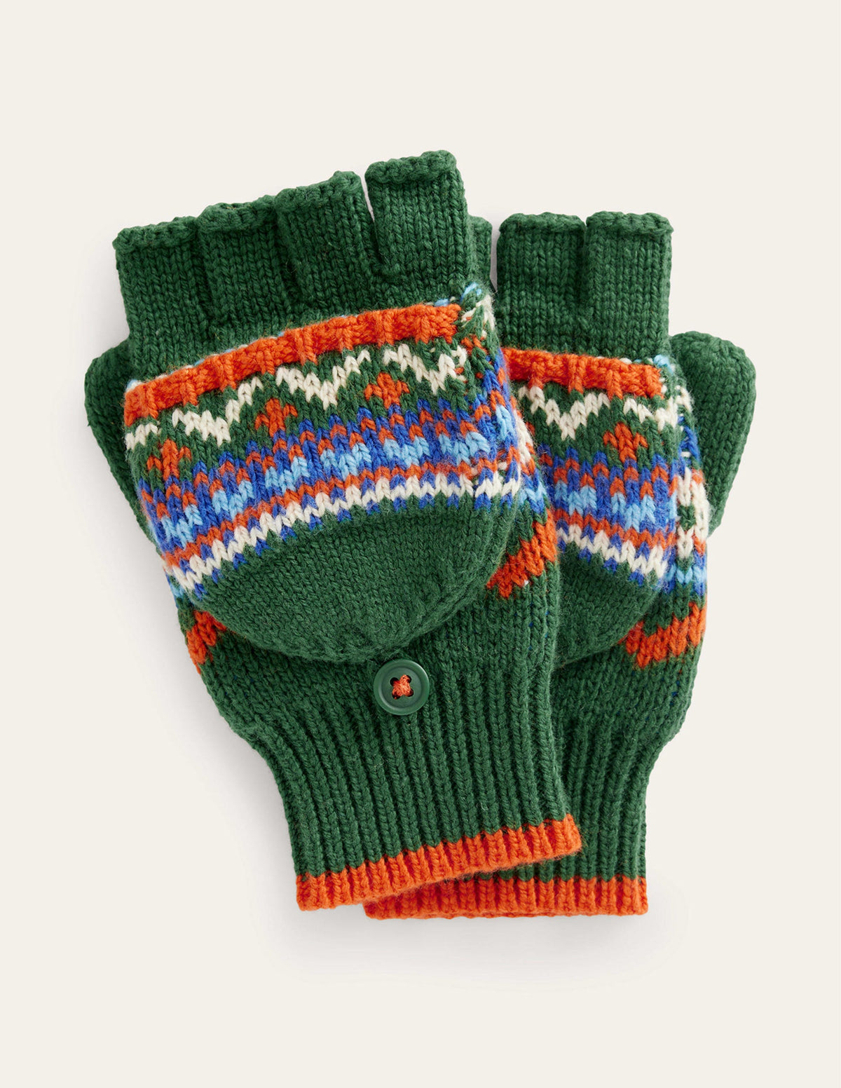 Fair Isle Knitted Mittens-Monster Green-1