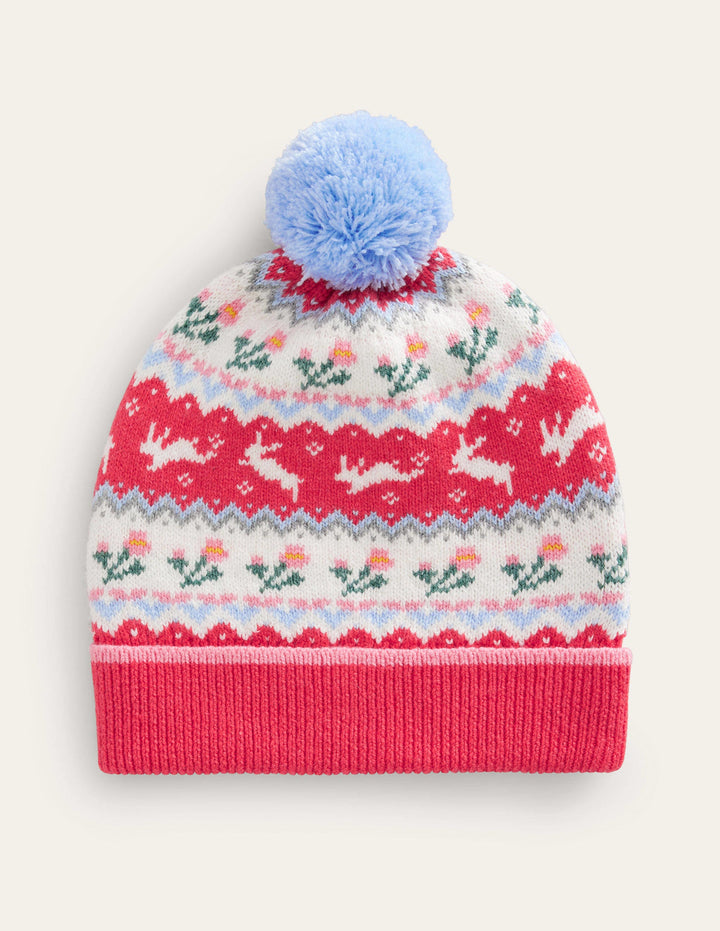 Fair Isle Knitted Beanie-Rose Pink