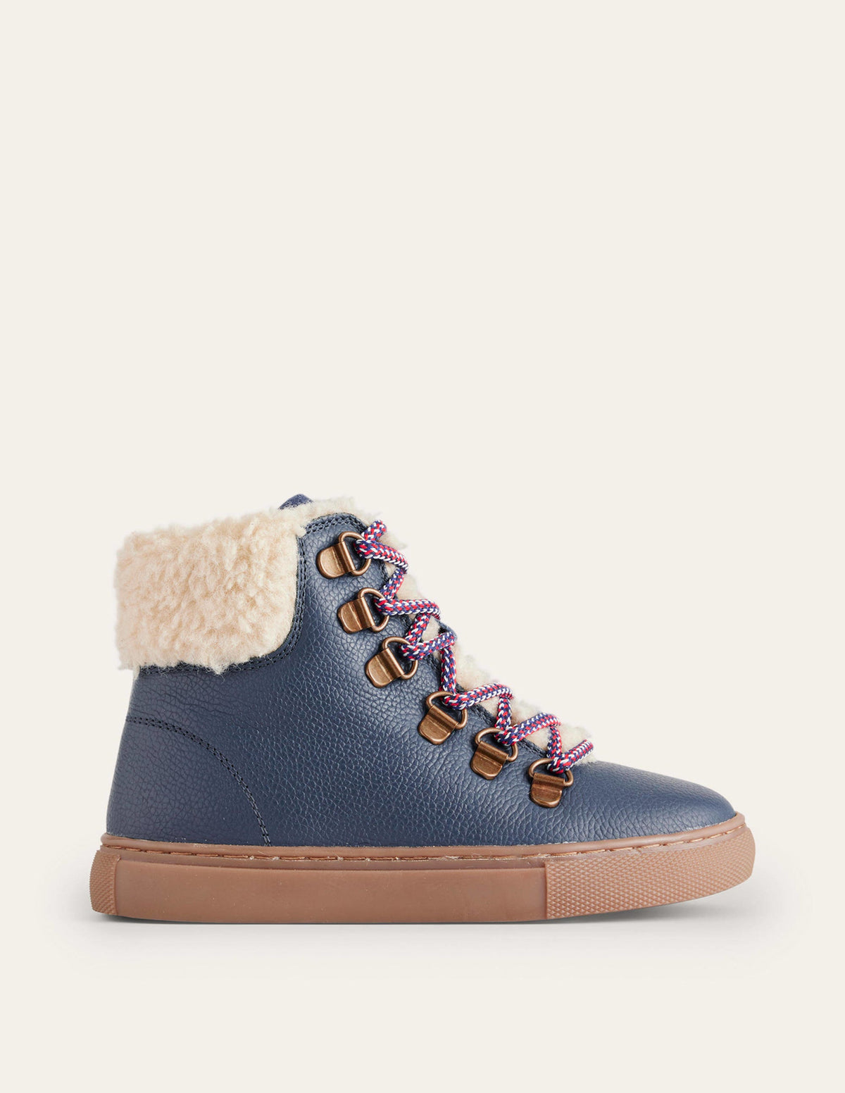 Cosy Leather Lace Up Boots-Navy Blue - Image 1
