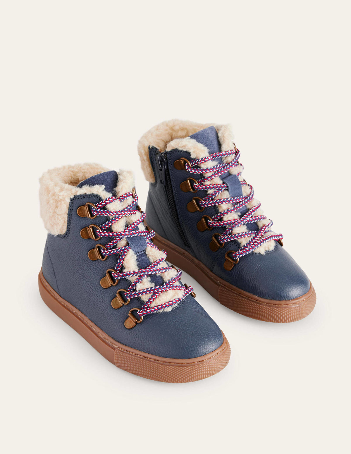 Cosy Leather Lace Up Boots-Navy Blue - Image 2