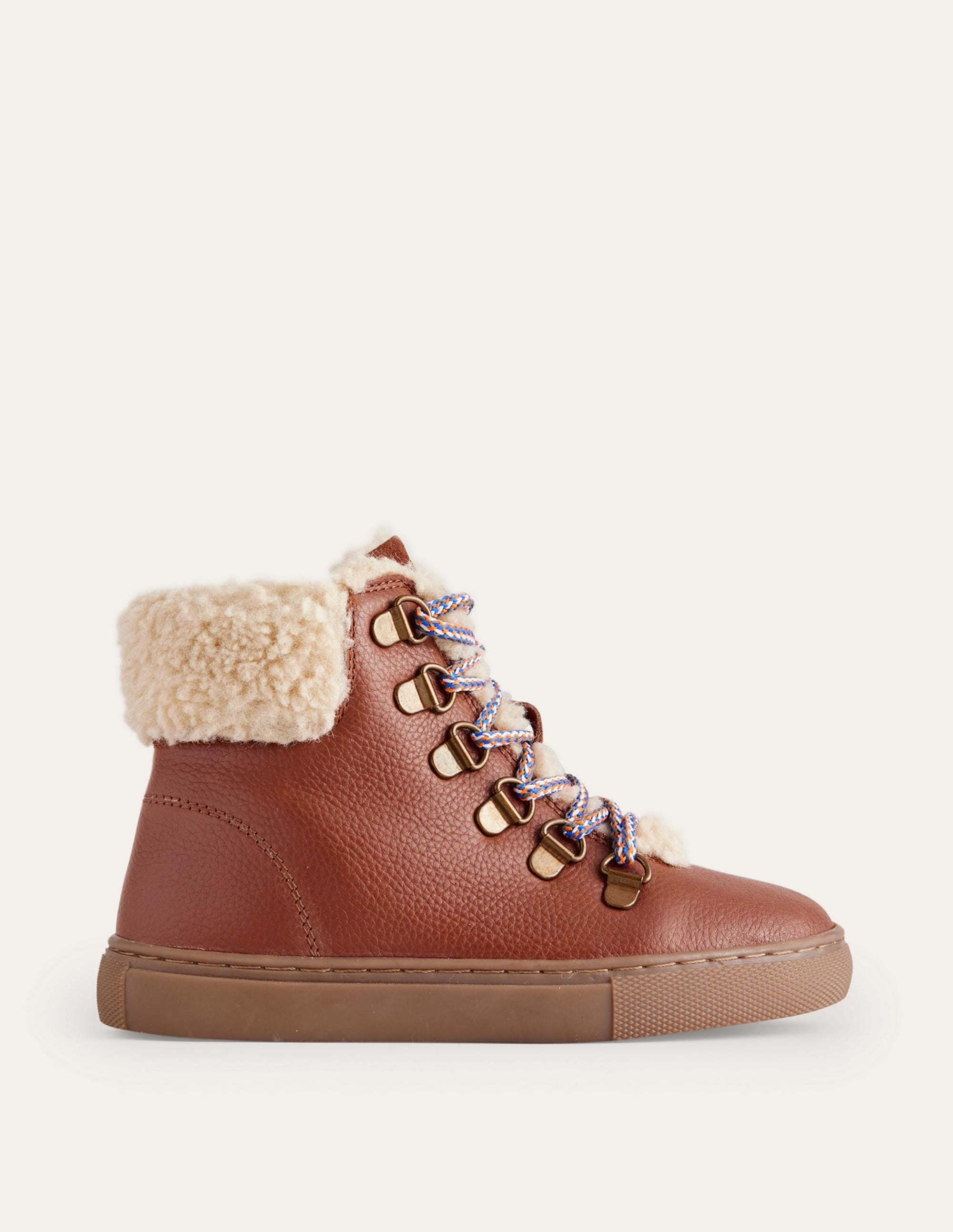 Cosy Leather Lace Up Boots-Tan - Image 1