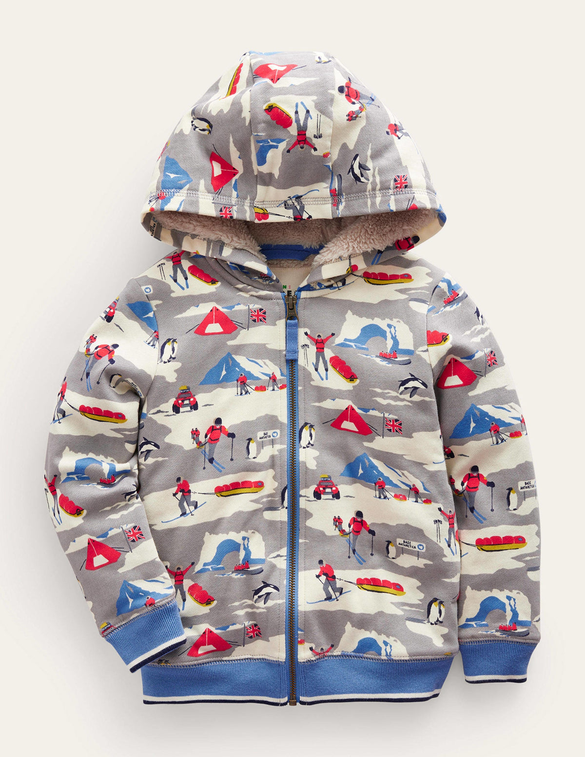 Shaggy-Lined Printed Hoodie-Grey Arctic Explorer - Image 1