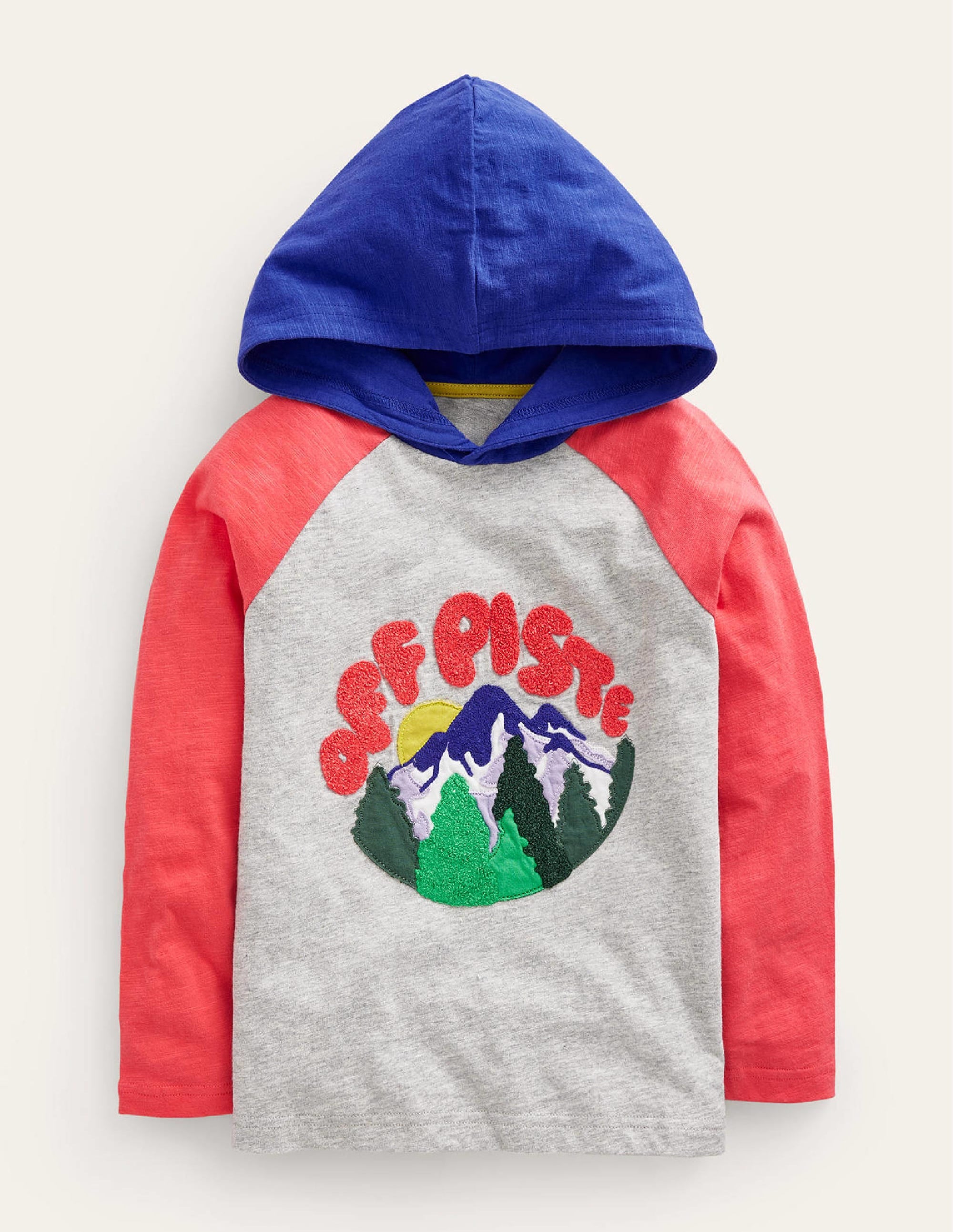 Off Piste Hooded T-shirt-Grey Marl/Red/Blue Mountain - Image 1