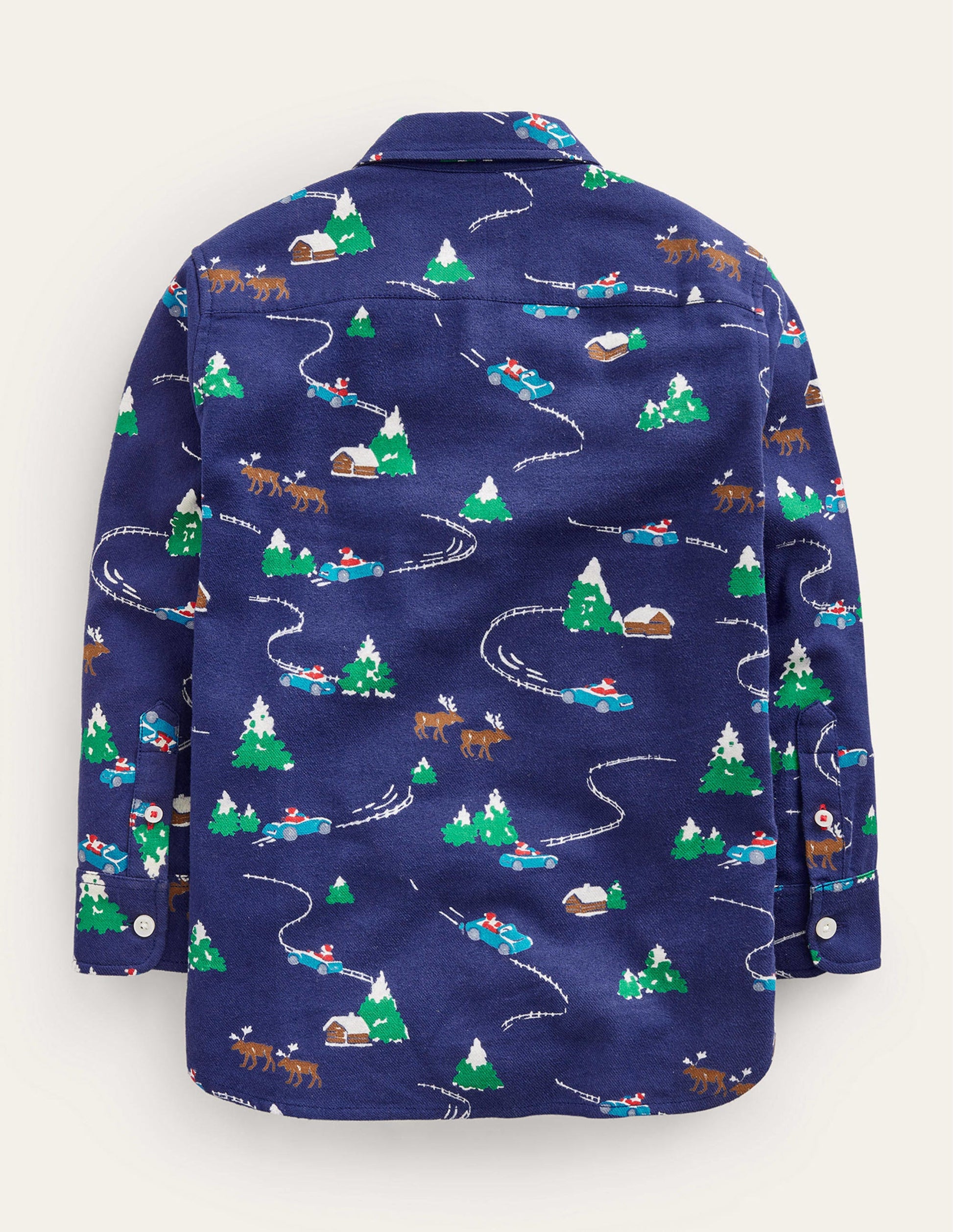 Printed Brushed Flannel Shirt-College Navy Festive Scene-2