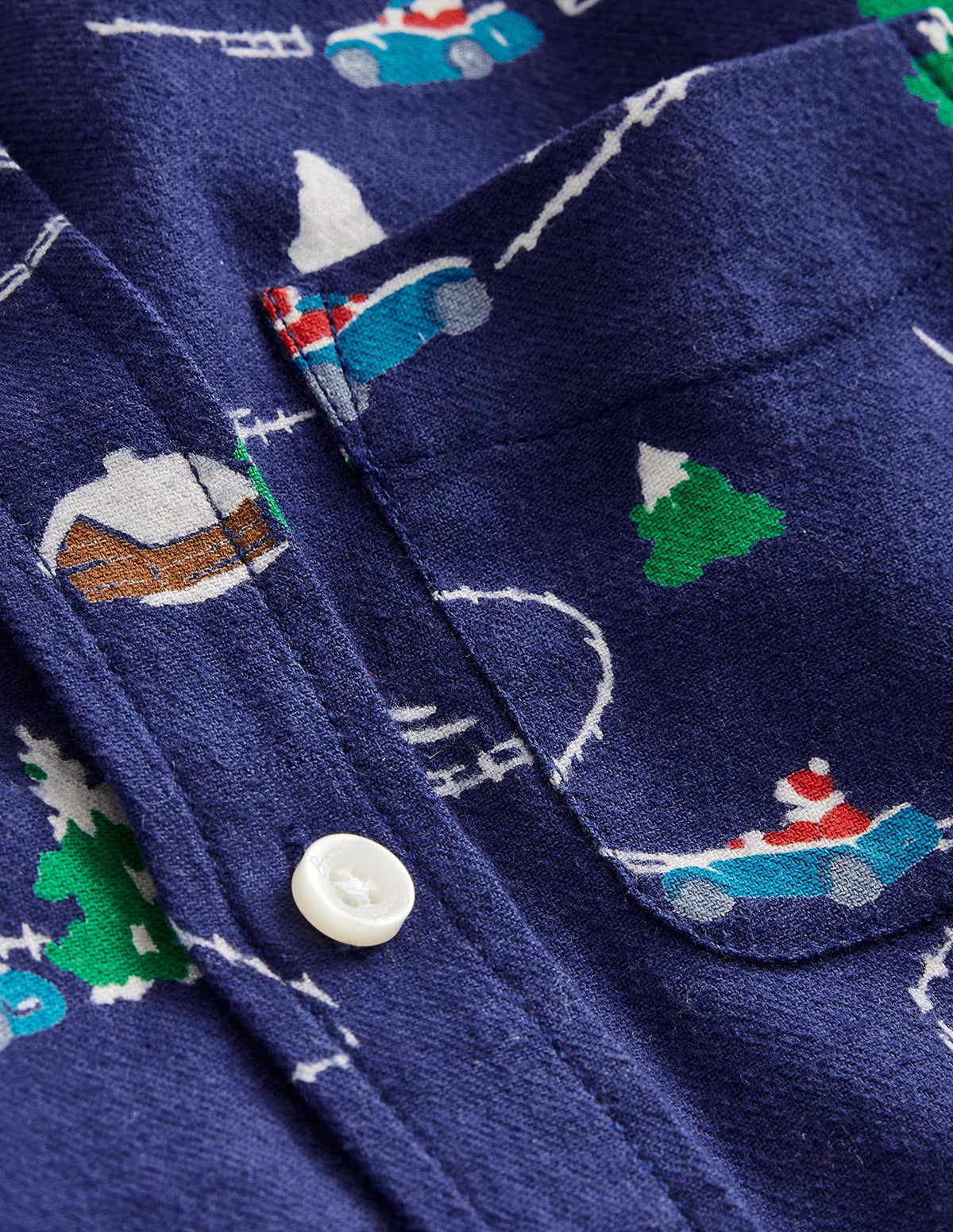 Printed Brushed Flannel Shirt-College Navy Festive Scene - Image 3