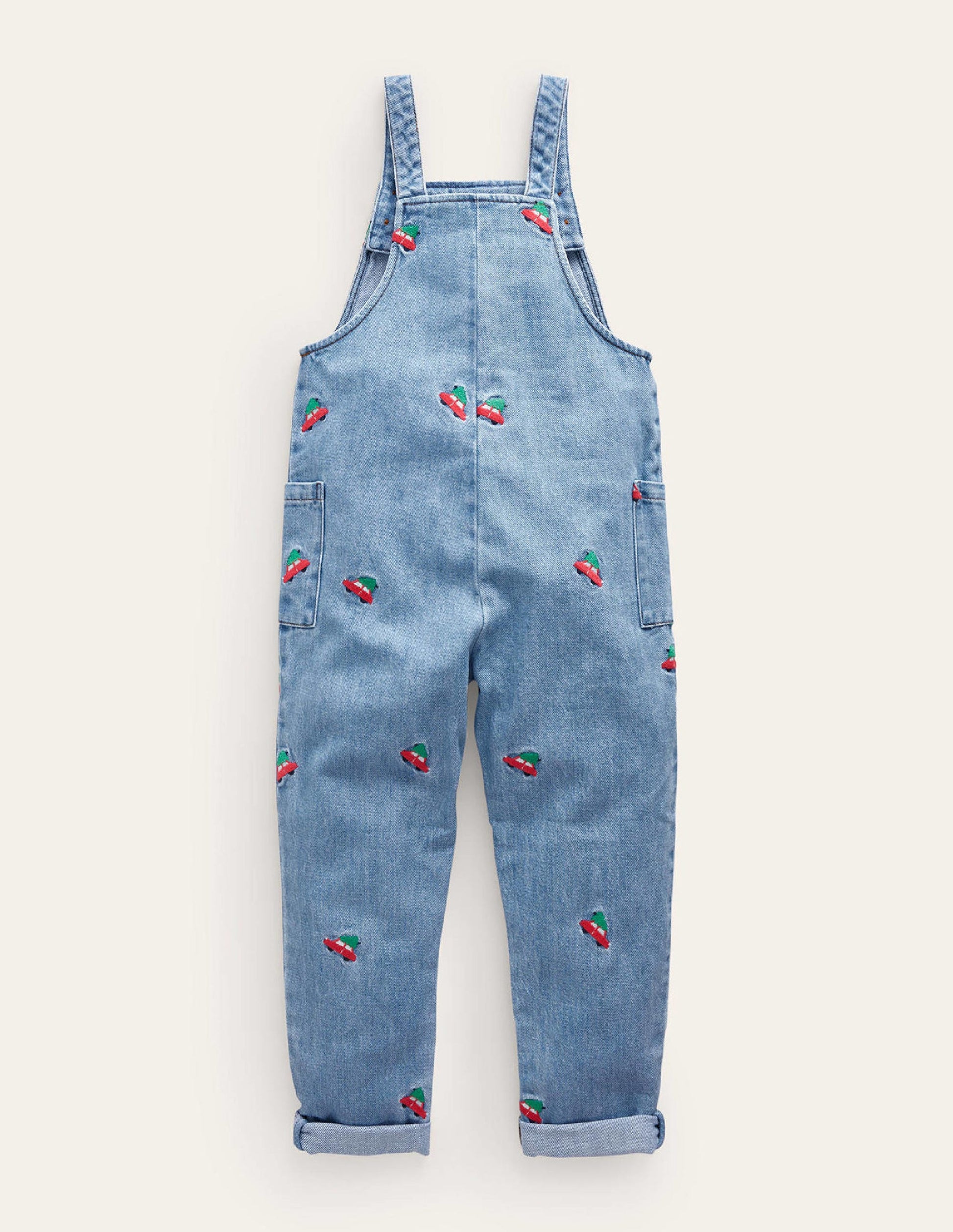 Embroidered Denim Dungarees-Red Festive Car-2