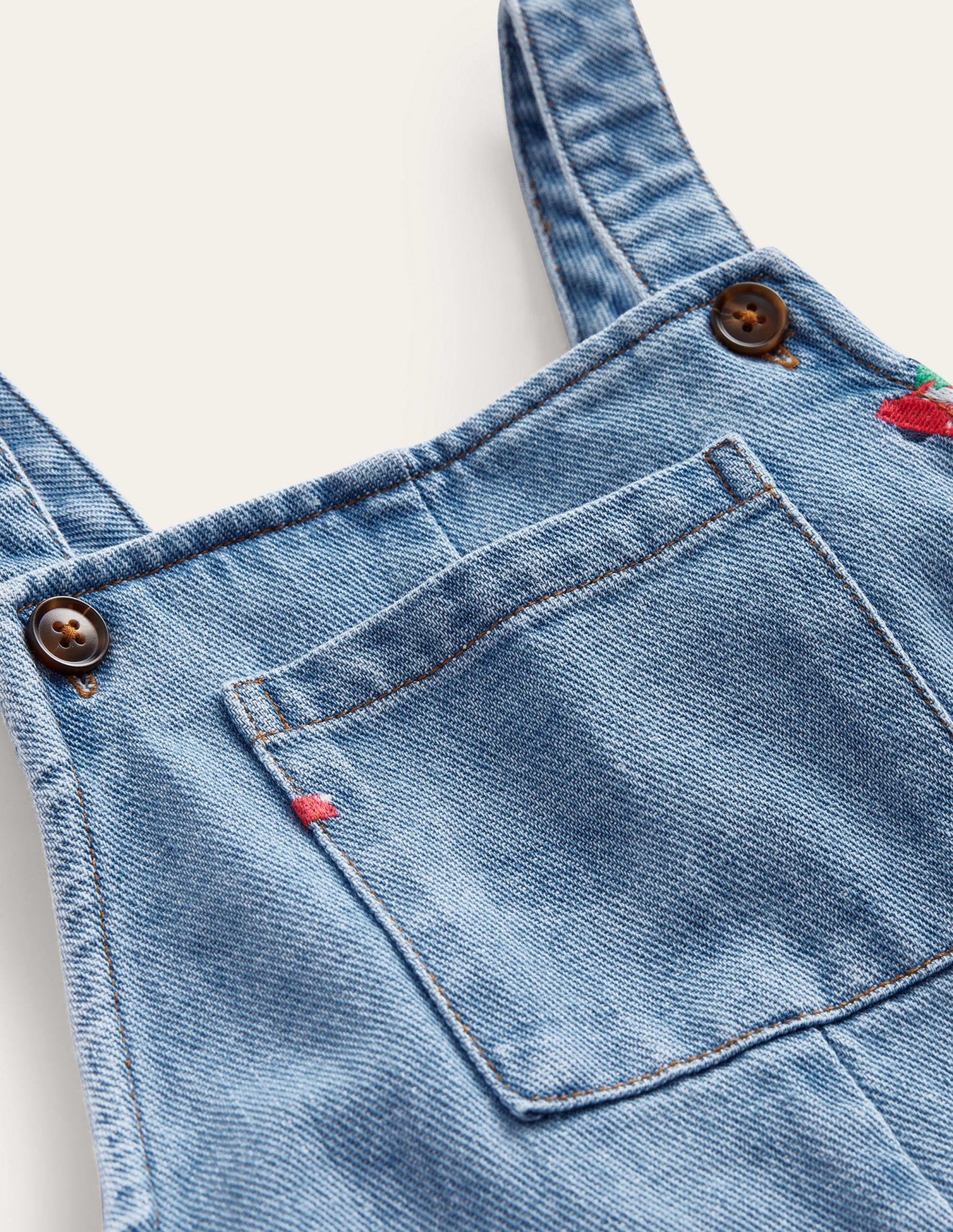 Embroidered Denim Dungarees-Red Festive Car-3