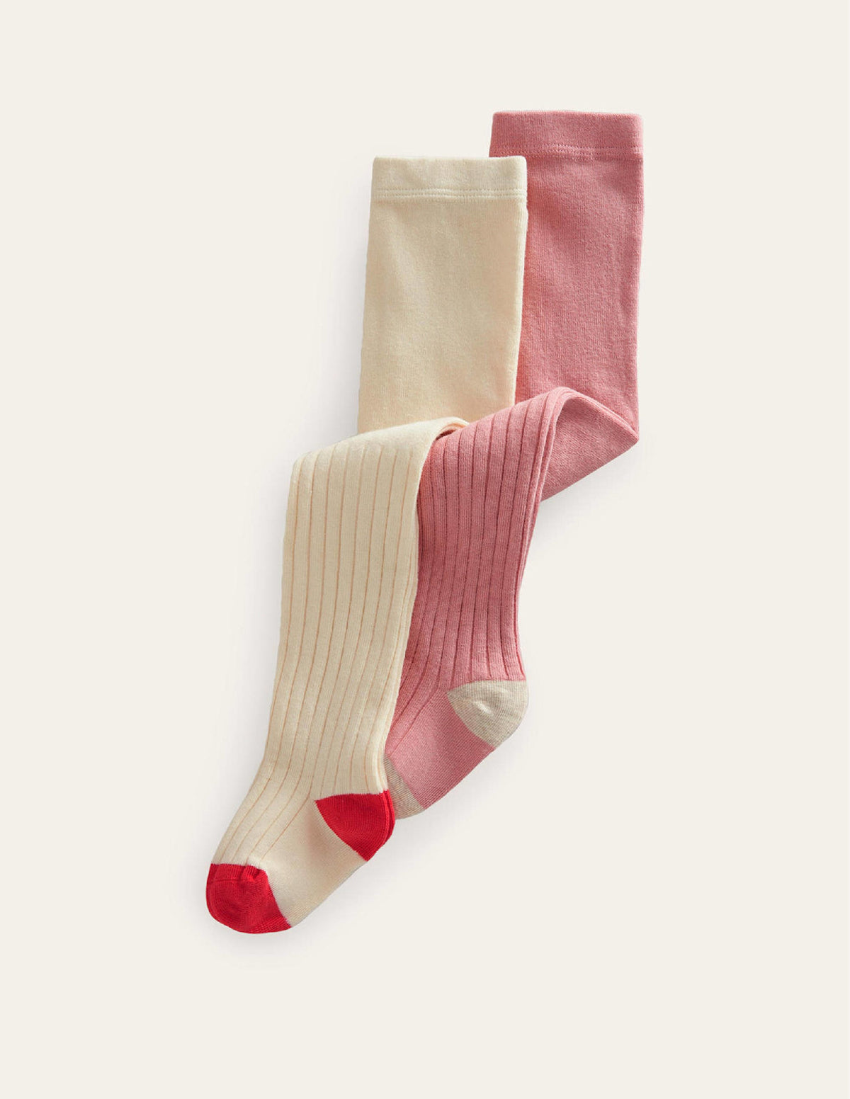 Ribbed Tights 2 Pack-Ivory/Pink - Image 2