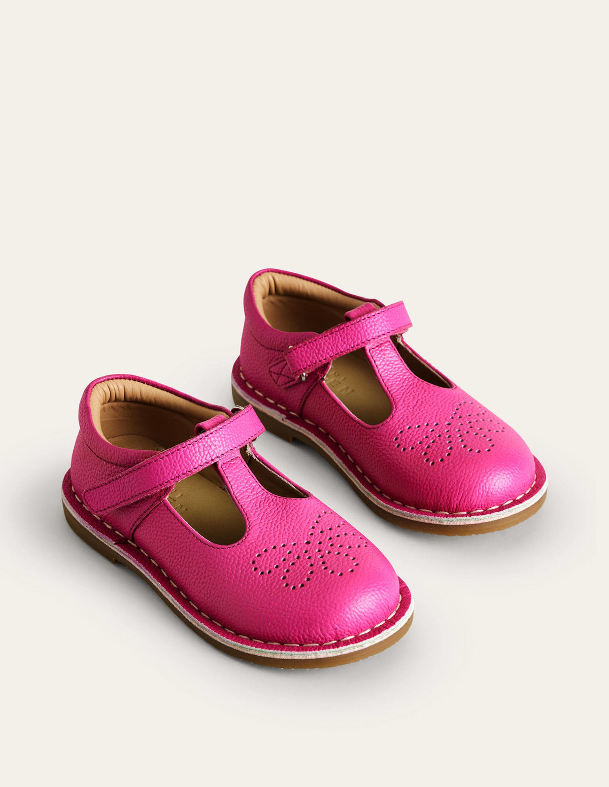 Leather T-bar Flats-Pink-2