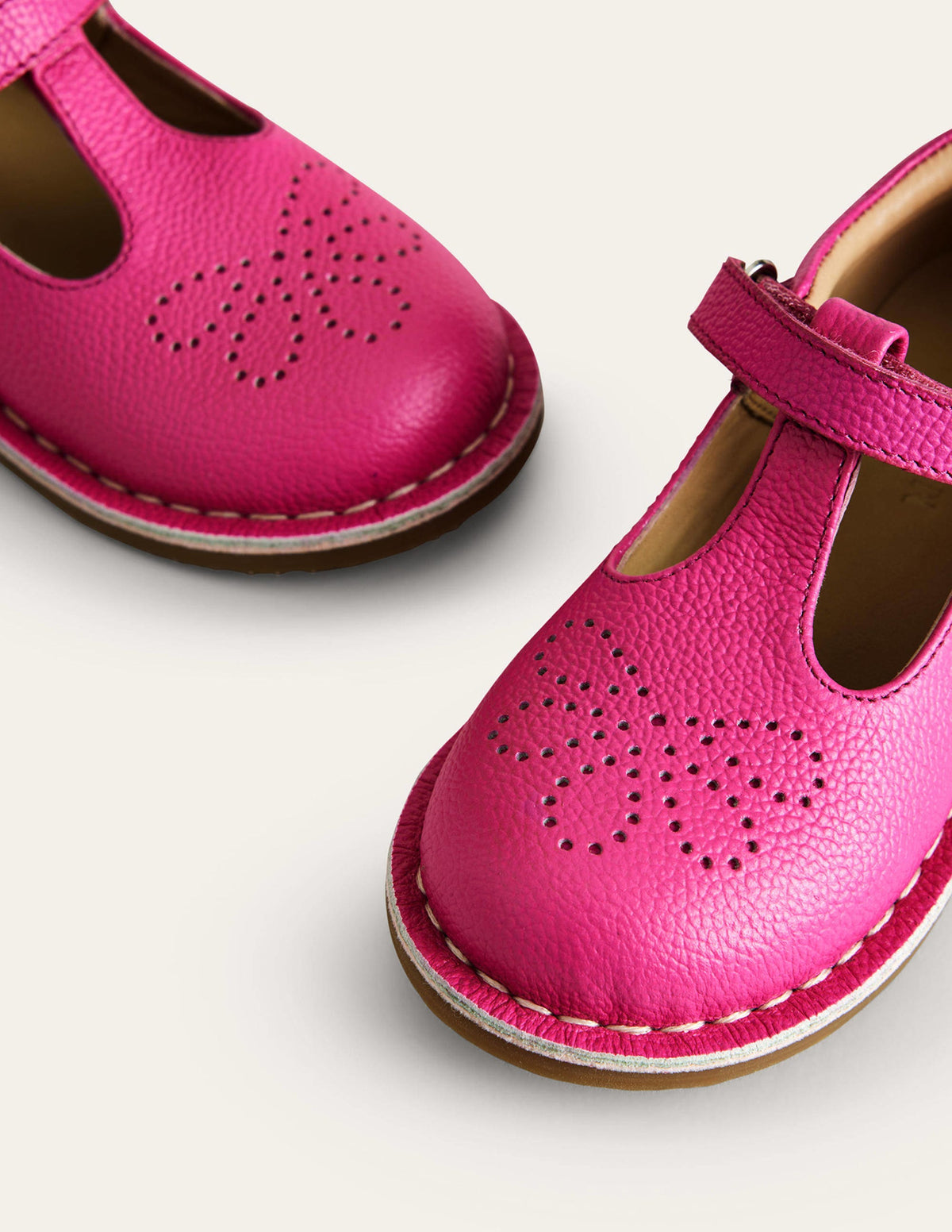 Leather T-bar Flats-Pink-3